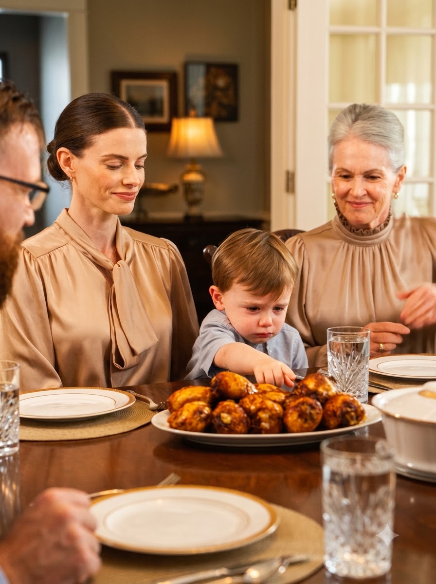 Diane snatched away the plate of roasted chicken just as four-year-old Evan reached for a piece.