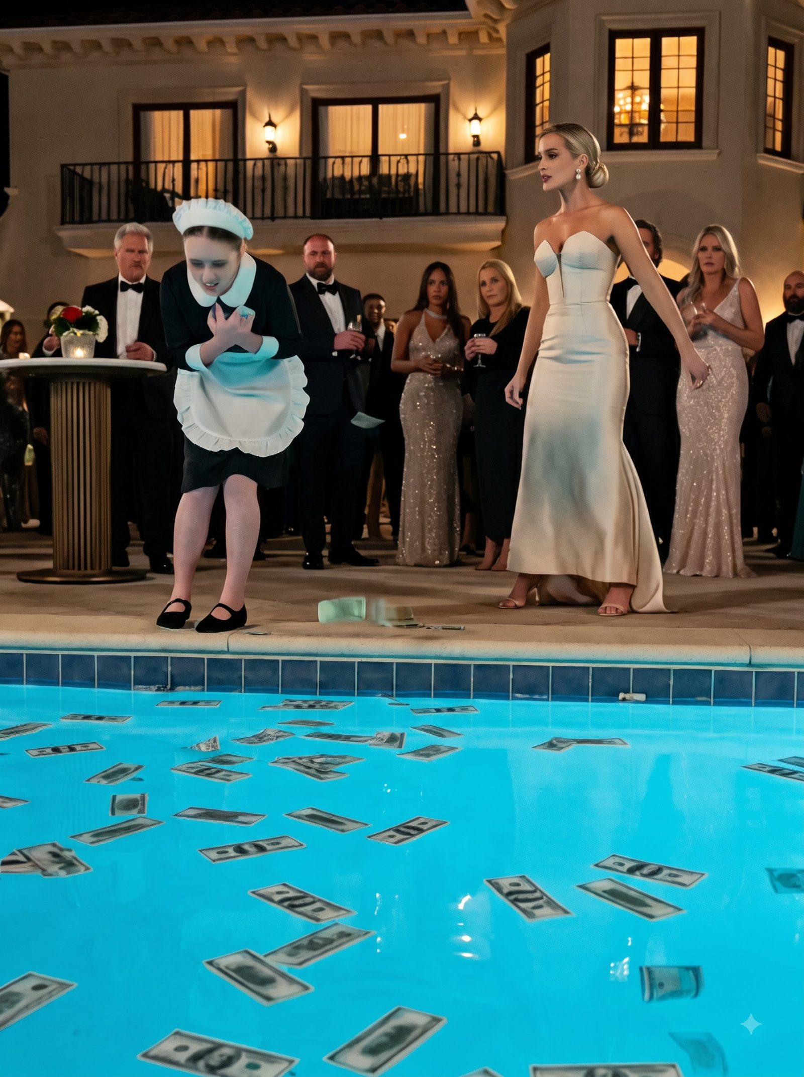 Felice threw every dollar of housemaid Anwen’s wages into the water and mocked her for being unable to swim, telling her that if she could not recover the money, her son would go hungry.