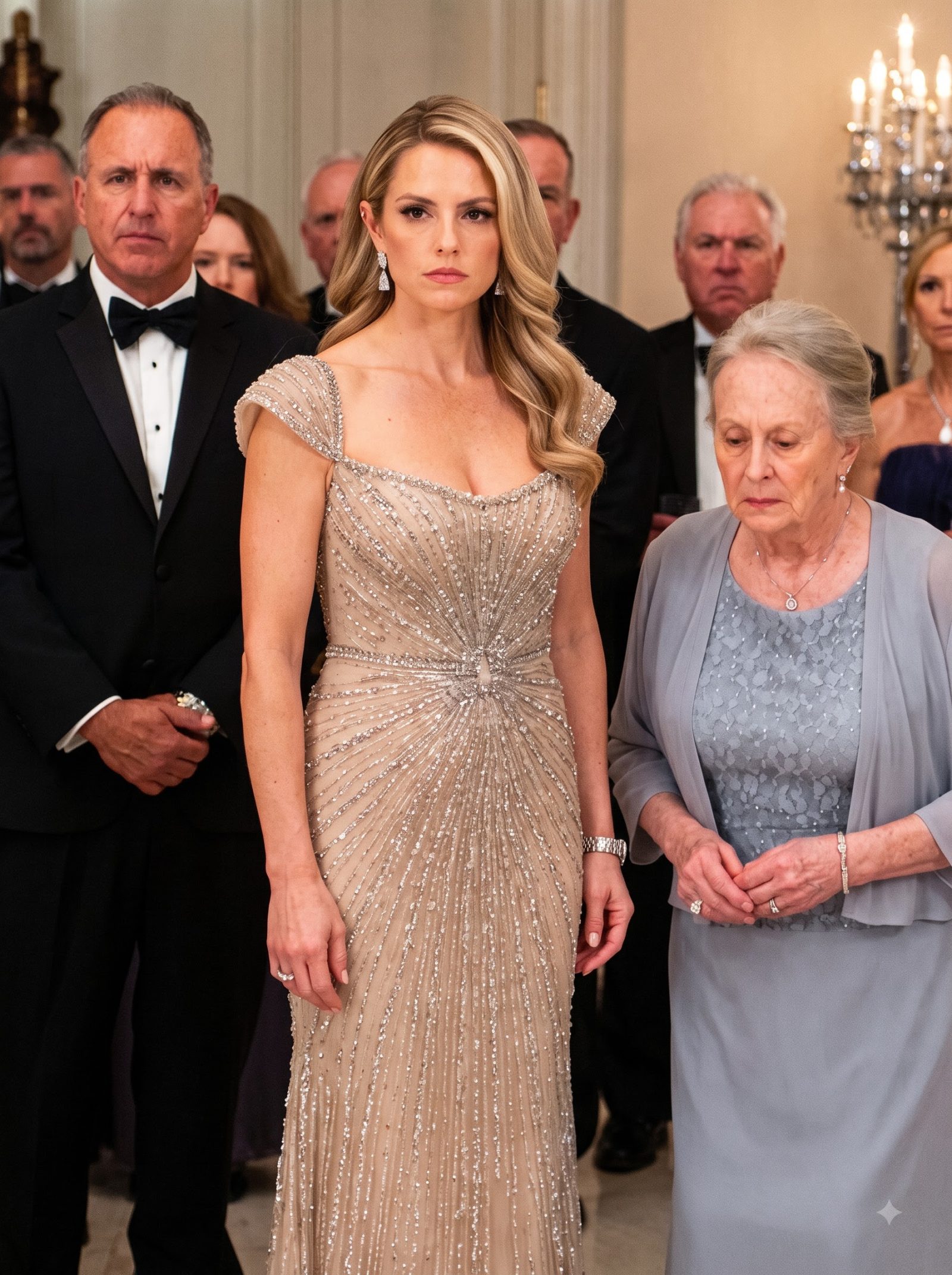 At a crowded Carbone family gala, Miriam began lowering herself beside her daughter when Garrett suddenly kicked the older woman’s leg out from under her and sent her crashing onto the marble.