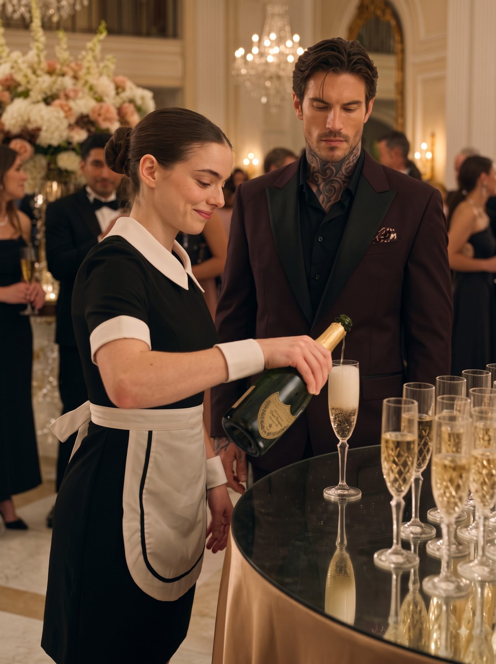 Vivienne prepared to fasten an expensive wristwatch around his wrist.