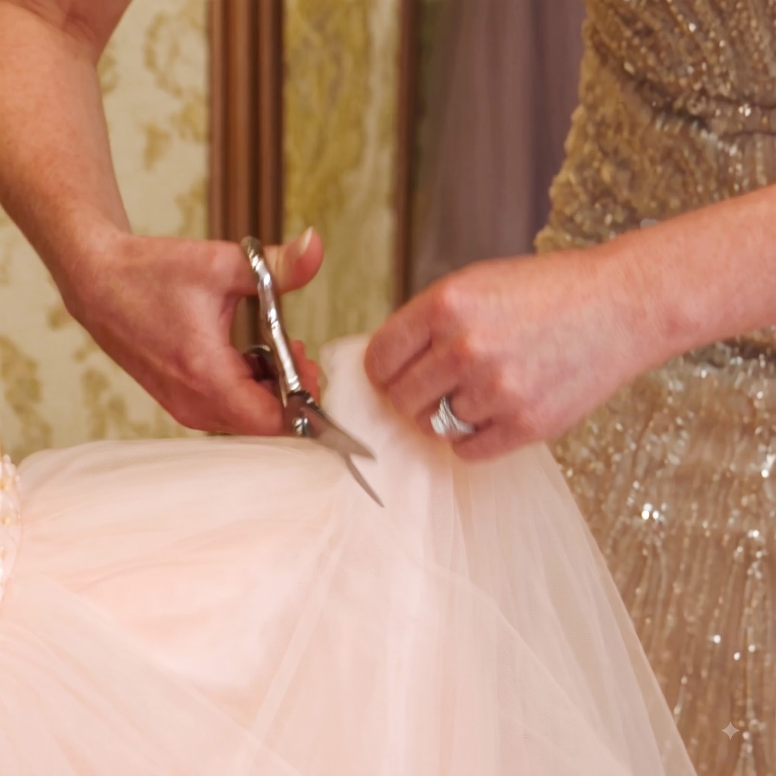 Bride Bianca suddenly grabbed three-year-old flower girl Emma’s dress and cut away a long section of the fabric in front of the guests.