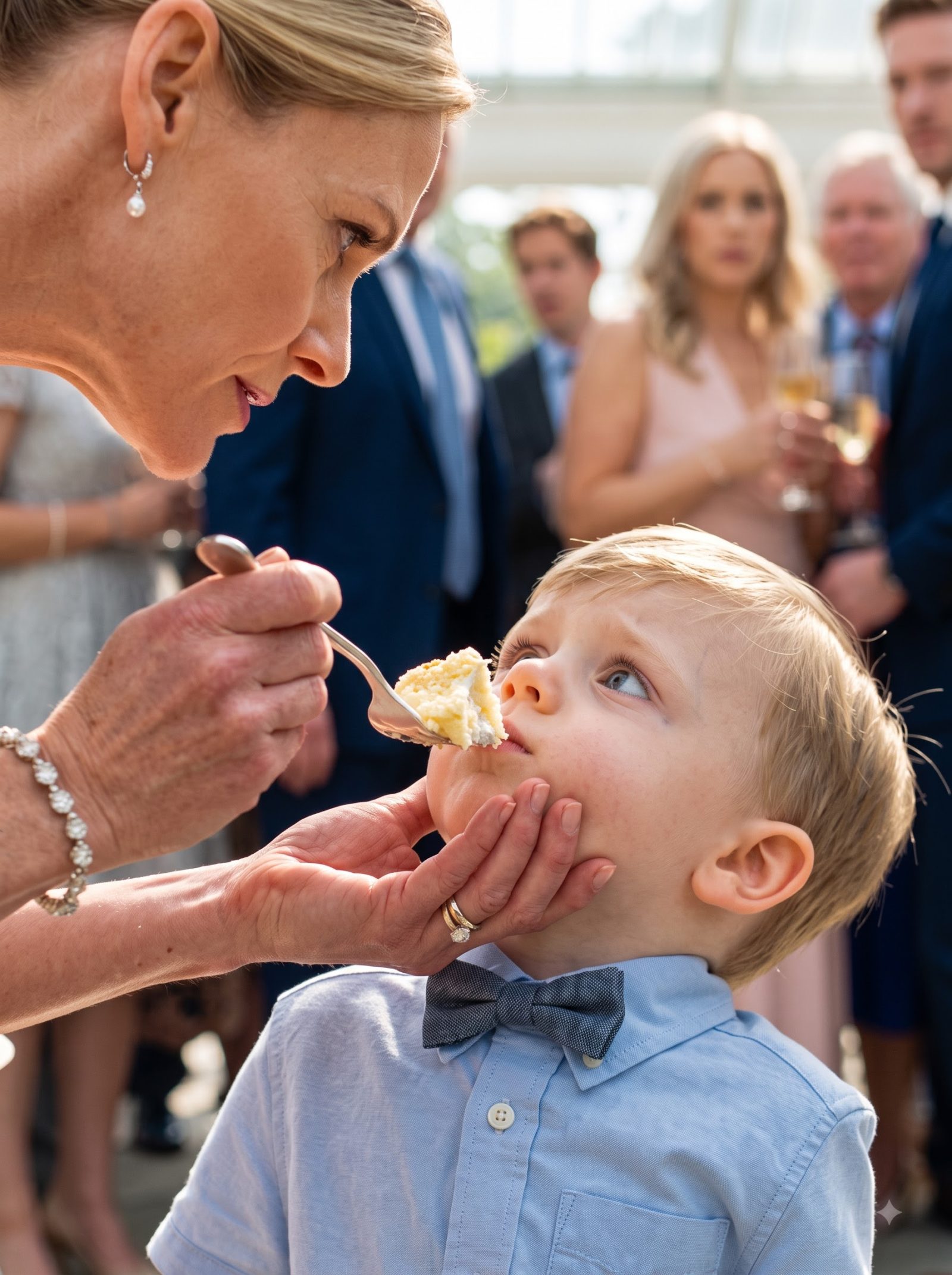 Elspeth gripped five-year-old Caspian by the chin and tried to force a forkful of almond cake toward his tightly closed mouth despite knowing he had a serious nut allergy.