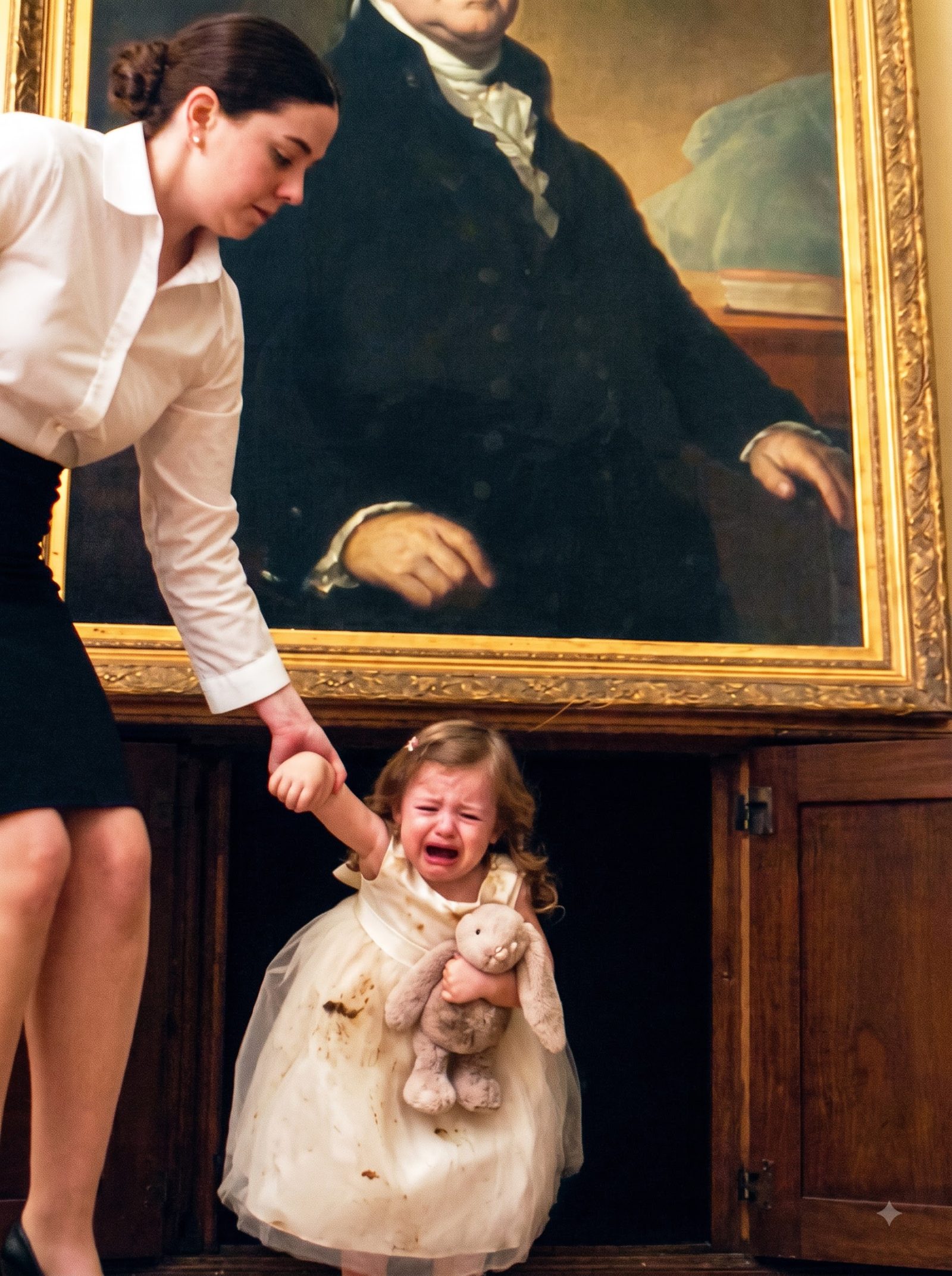 Housemaid Emma had just discovered three-year-old Charlotte trapped inside a narrow hidden room behind an enormous portrait.