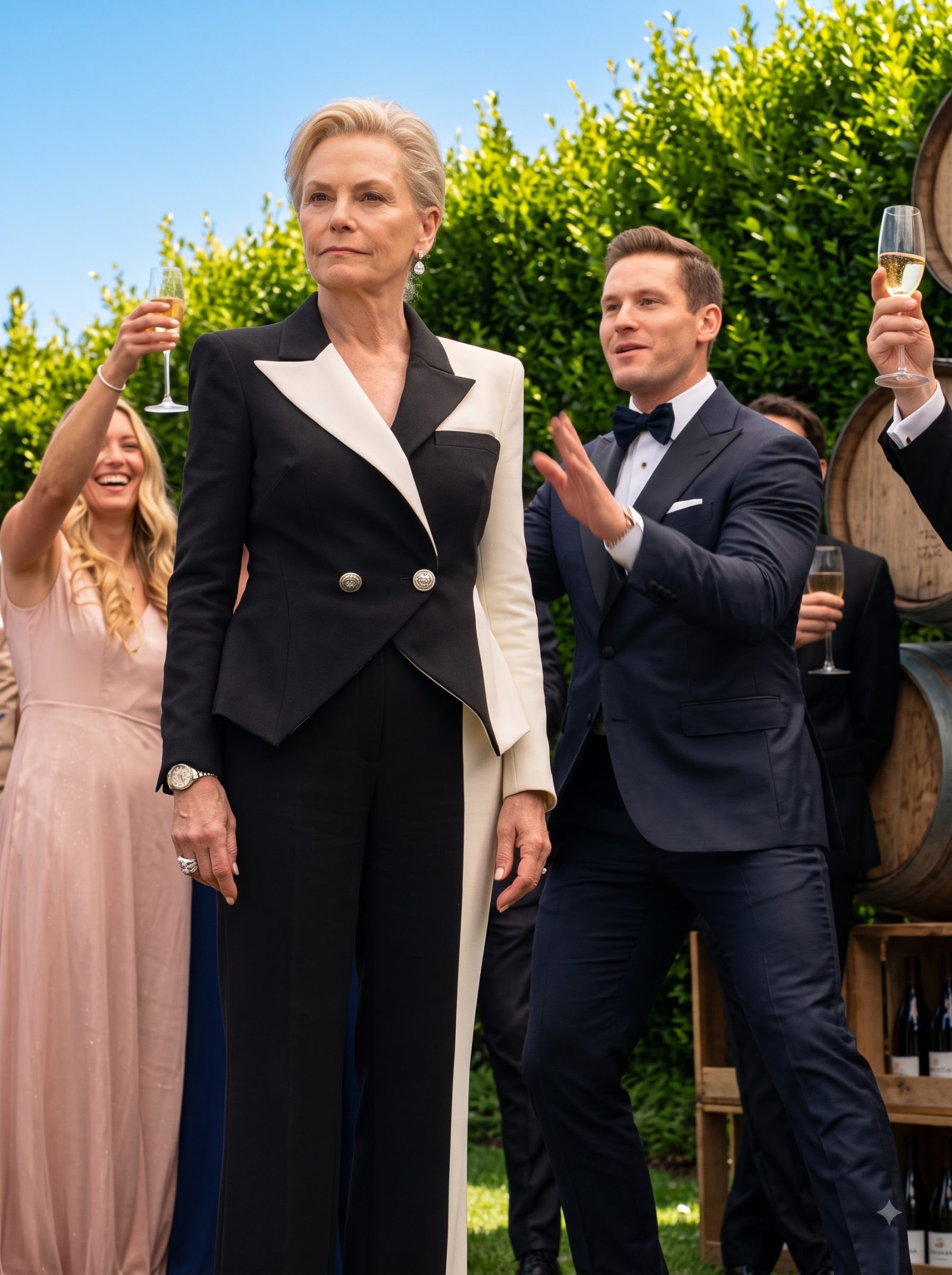 At Adrian Bellini’s outdoor engagement reception, Serena suddenly turned a garden hose on Eleanor and drenched the head of the Bellini family in front of thirty wealthy guests.