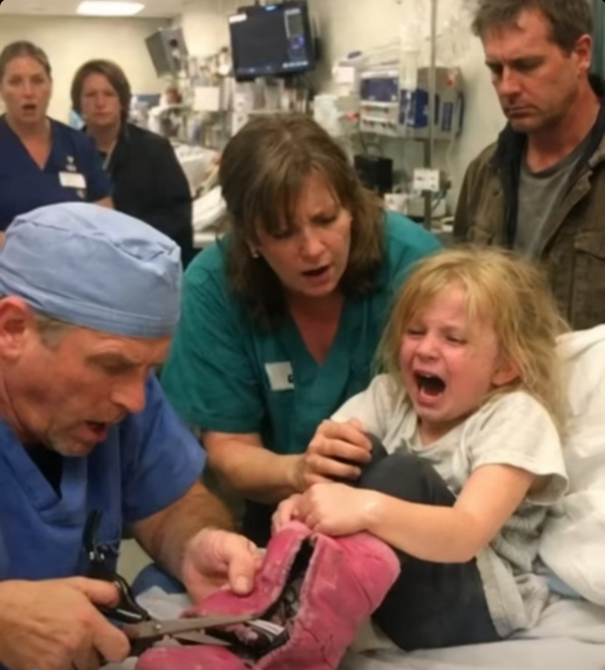 A 7-Year-Old Girl Screamed When Nurses Tried to Remove Her Boots in the ER — “Don’t Take Them Off, He Said the Bad Will Come Out,” She Begged, But When the Surgeon Cut Them Open, the Entire Room Froze in Horror