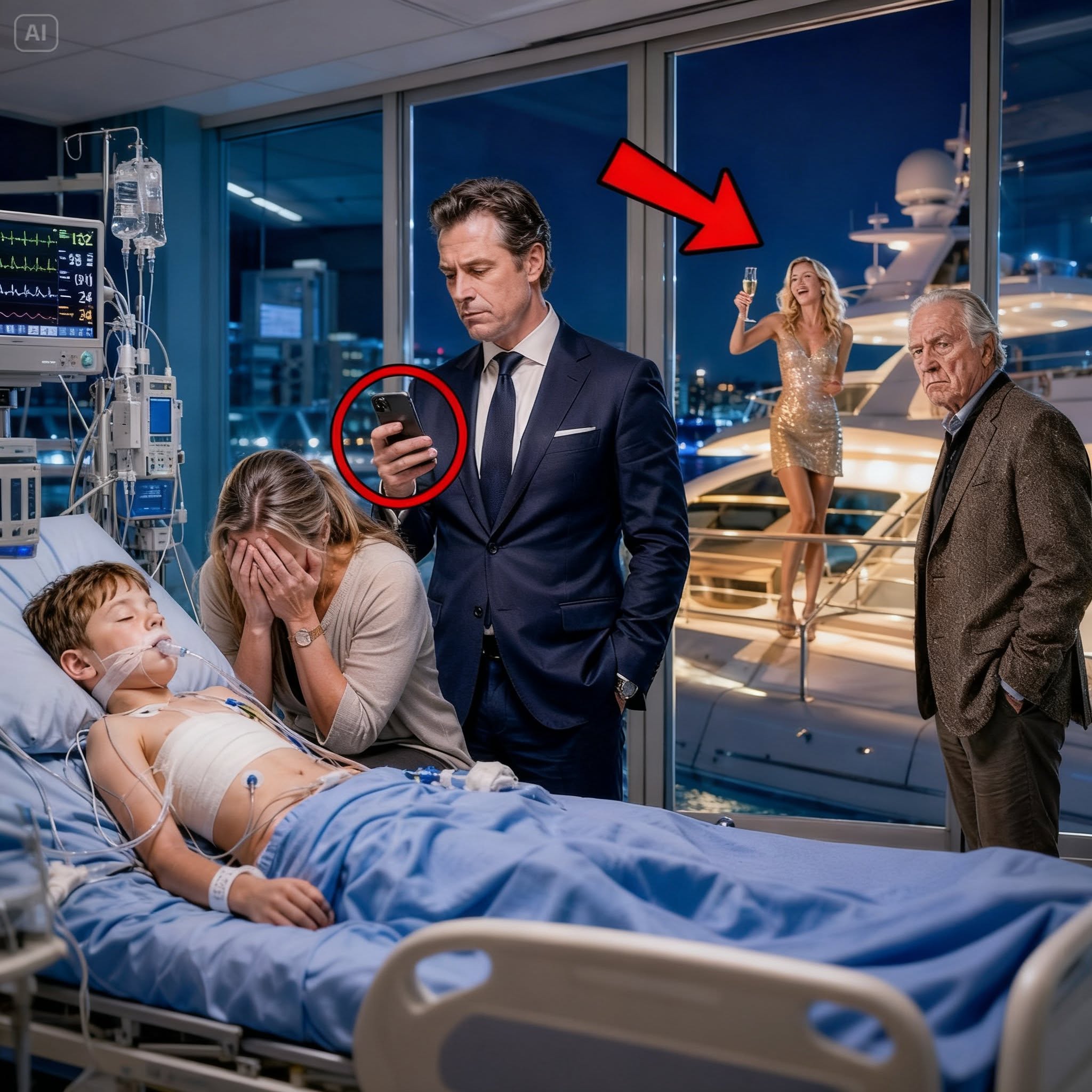 HE CHOSE HIS MISTRESS’S YACHT OVER HIS DYING SON—THEN THE HOSPITAL OWNER WALKED IN