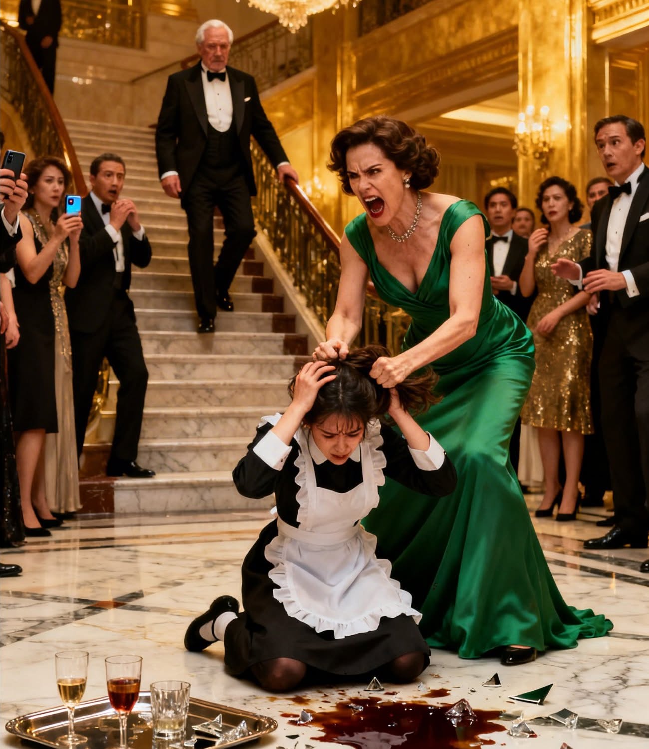 SHE DRAGGED A YOUNG EMPLOYEE BY THE HAIR AND HUMILIATED HER IN THE MIDDLE OF A PARTY FOR ALLEGEDLY SEDUCING HER BILLIONAIRE HUSBAND — BUT THE MAN’S COLD RESPONSE WAS WHAT ENDED UP TEARING HER WORLD DOWN COMPLETELY IN THE MANSION'S GRAND BALLROOM