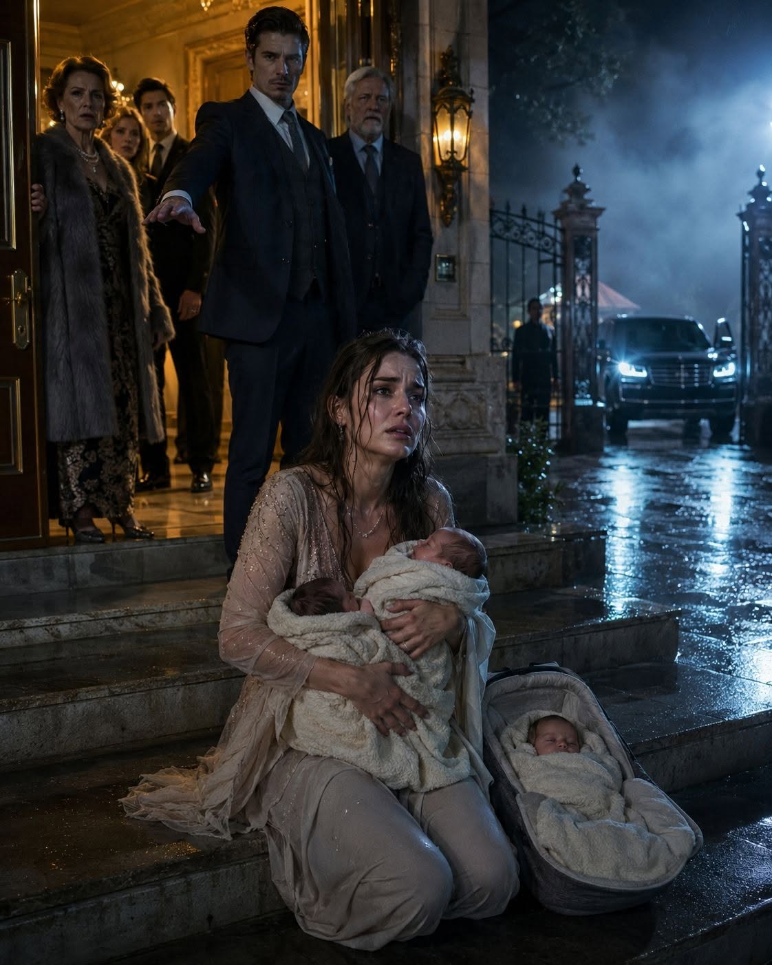 At Midnight They Dragged Me Out of My Husband’s House With My Newborn Triplets Because They Said My Babies Were Too Dark to Carry Their Family Name—but the Woman Who Stopped Her Car in the Cold Knew Who I Was, Knew What They Had Done, and Refused to Let Their Lie Survive Until Dawn