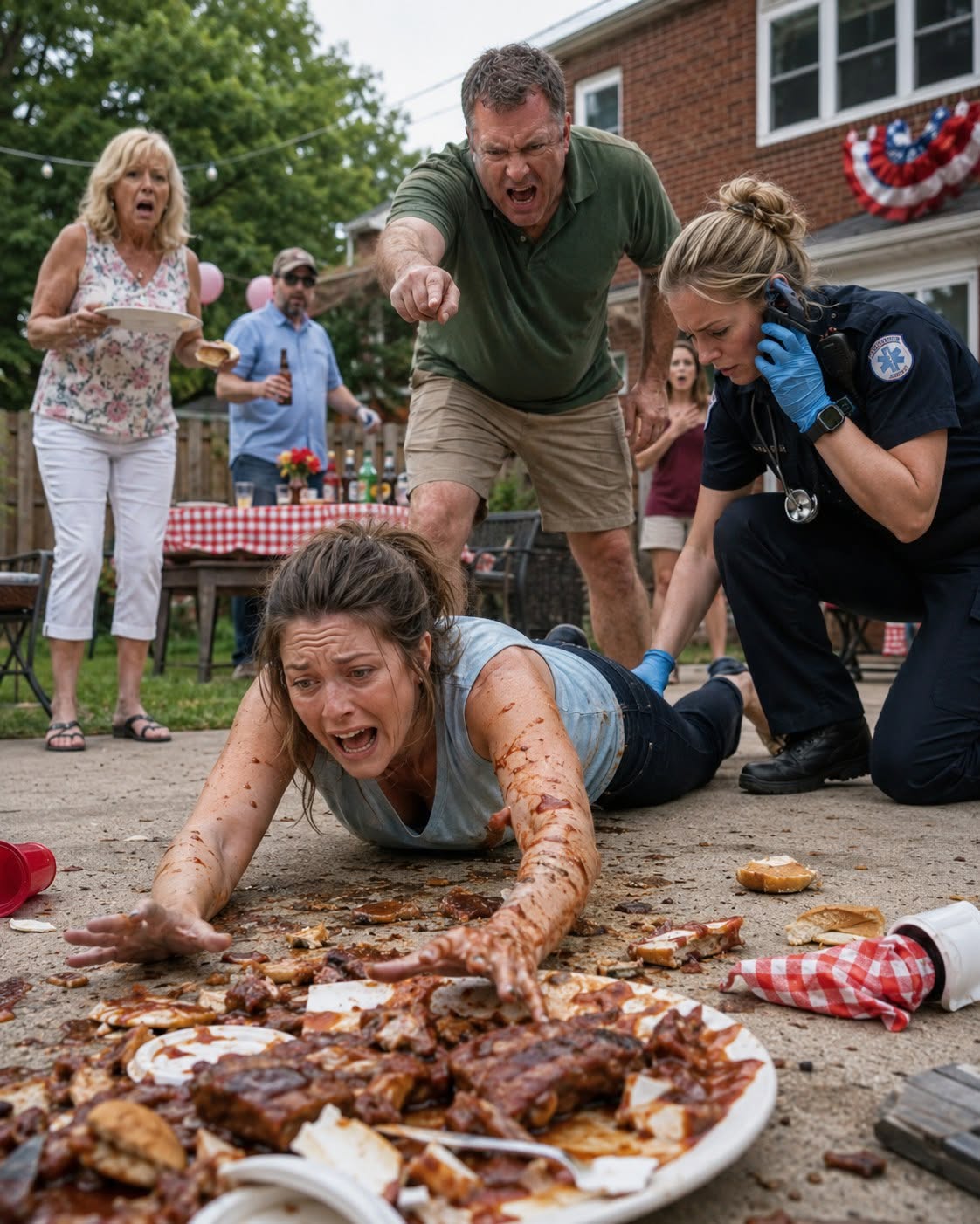 My husband yelled, “Stop pretending,” while I was lying face-down on our driveway, unable to move anything from my waist down, barbecue sauce smeared through my hair, and his birthday guests watching me like I had become some humiliating interruption. His mother rolled her eyes and muttered, “Judith, not today,” as if losing feeling in my body was a little performance I had decided to stage next to the brisket tray. For months, Leo had convinced everyone I was dramatic, anxious, unstable, and desperate for attention, so when my legs finally stopped working in front of fourteen people, every one of them looked to him instead of helping me. Then the paramedic checked my feet, asked one quiet question about my nightly tea, and reached for her radio.