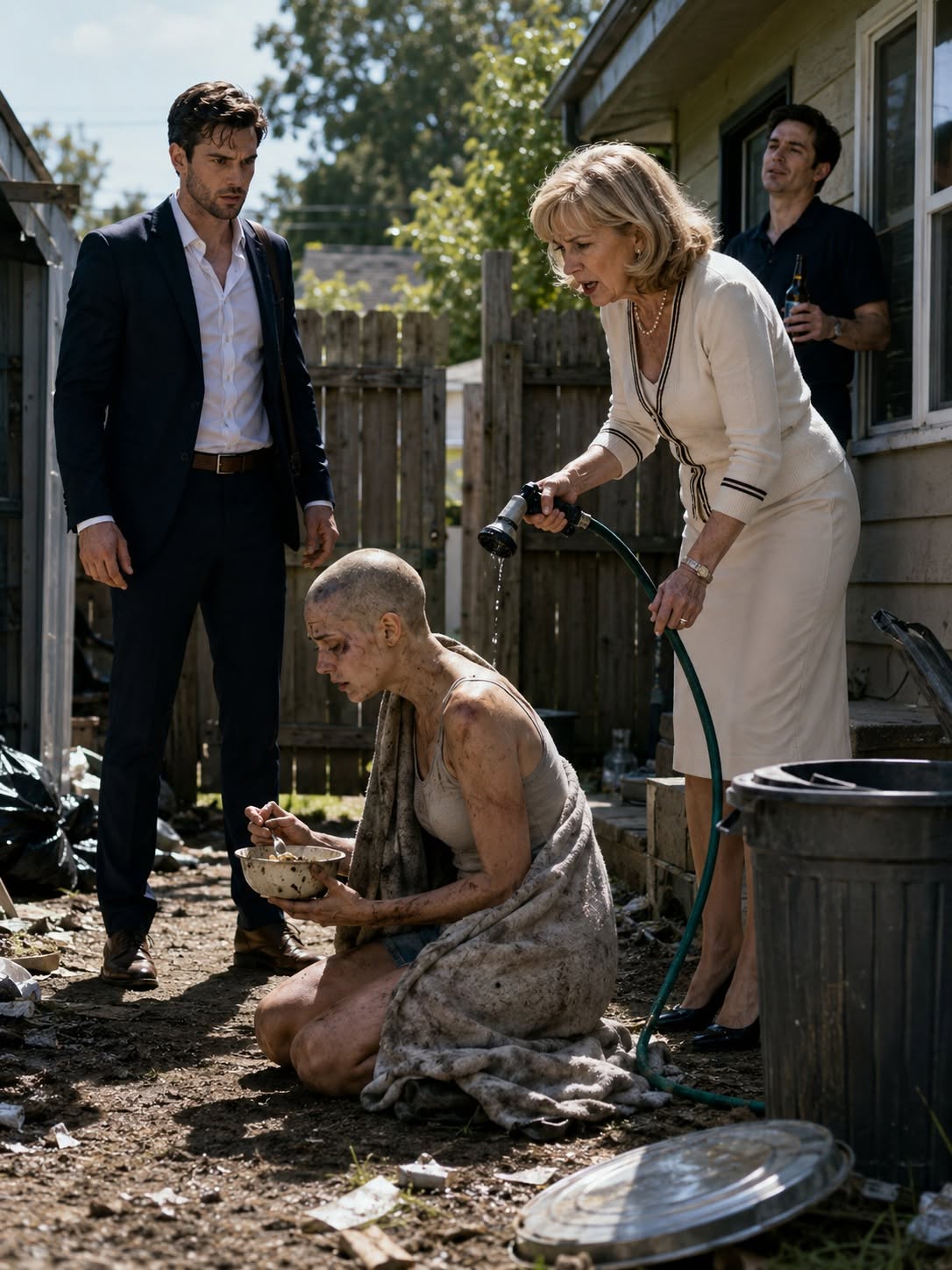I came home early after four years in Canada and found my wife BALD, starving, and eating leftovers beside the trash while my mother called it “discipline”—so I mentioned my $1 MILLION settlement and quietly watched my whole family destroy themselves.