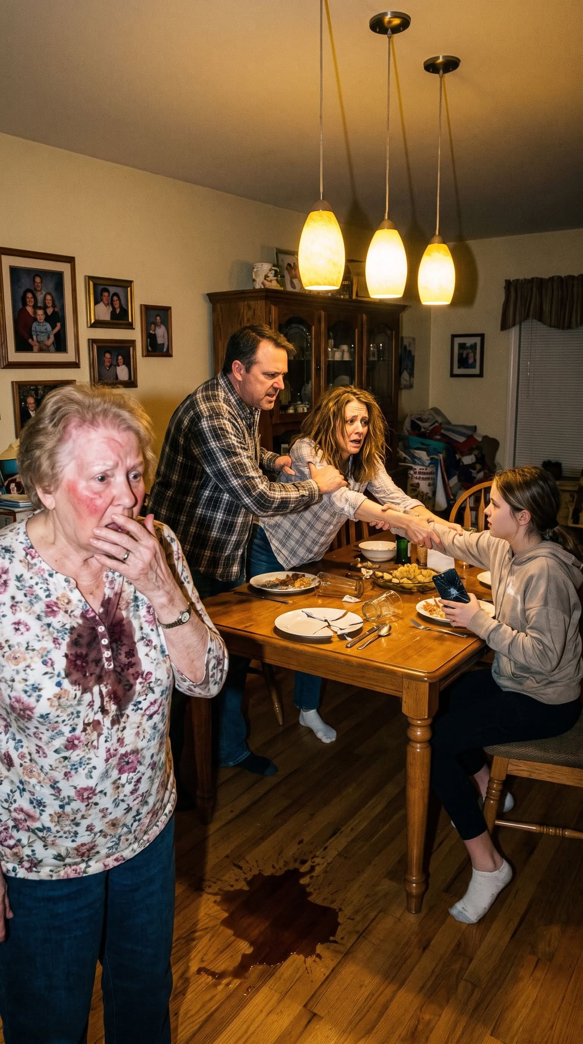 My daughter-in-law slapped me at Sunday dinner and screamed, “Tell them what you did!”—but when my 15-year-old granddaughter pulled an old phone from her backpack, Rachel’s face went white.