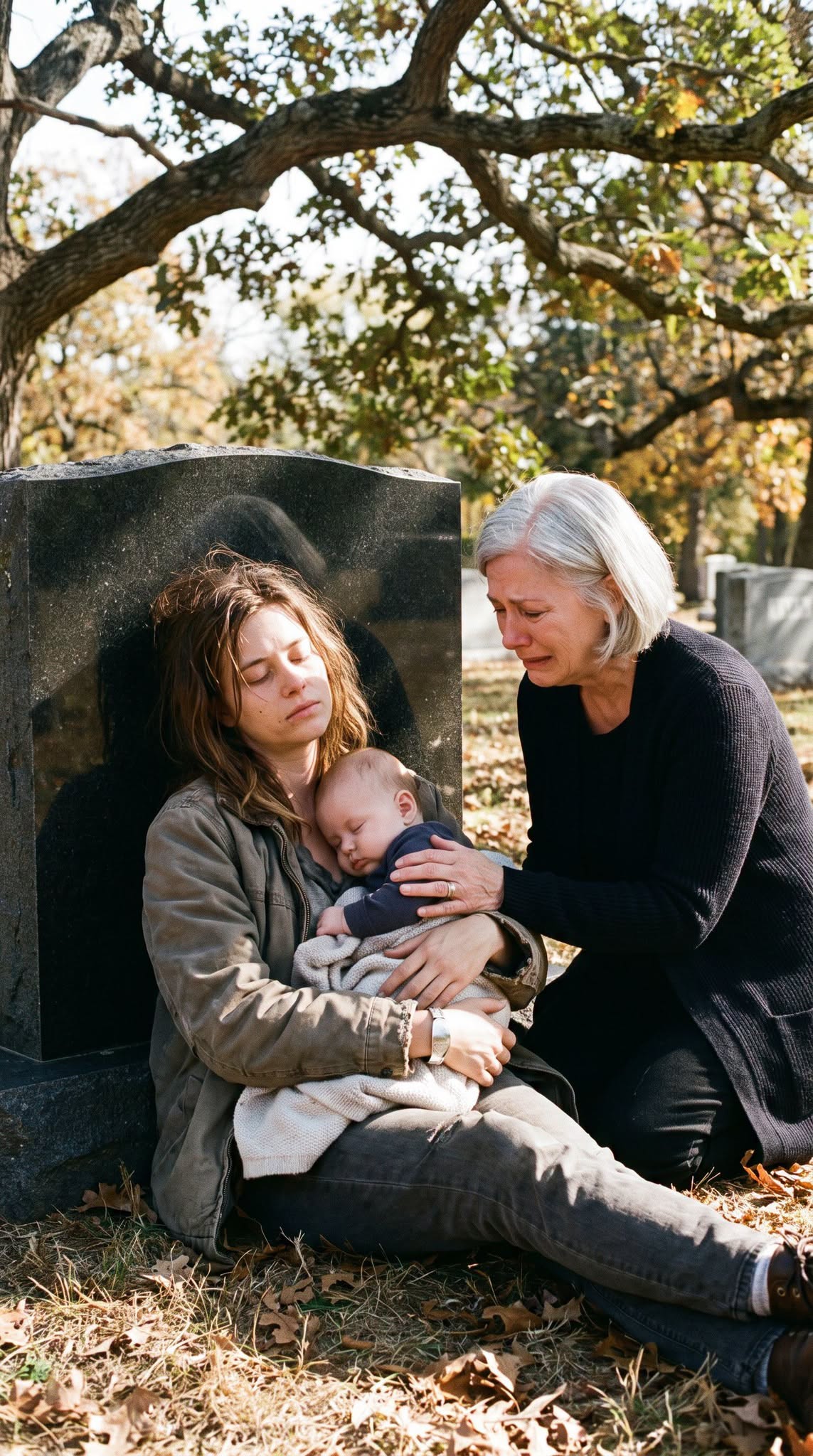 I went to my son’s grave expecting to grieve alone, but a waitress was sitting against his headstone holding a baby wearing the silver bracelet I had buried with him—and the first thing she said made my knees buckle.