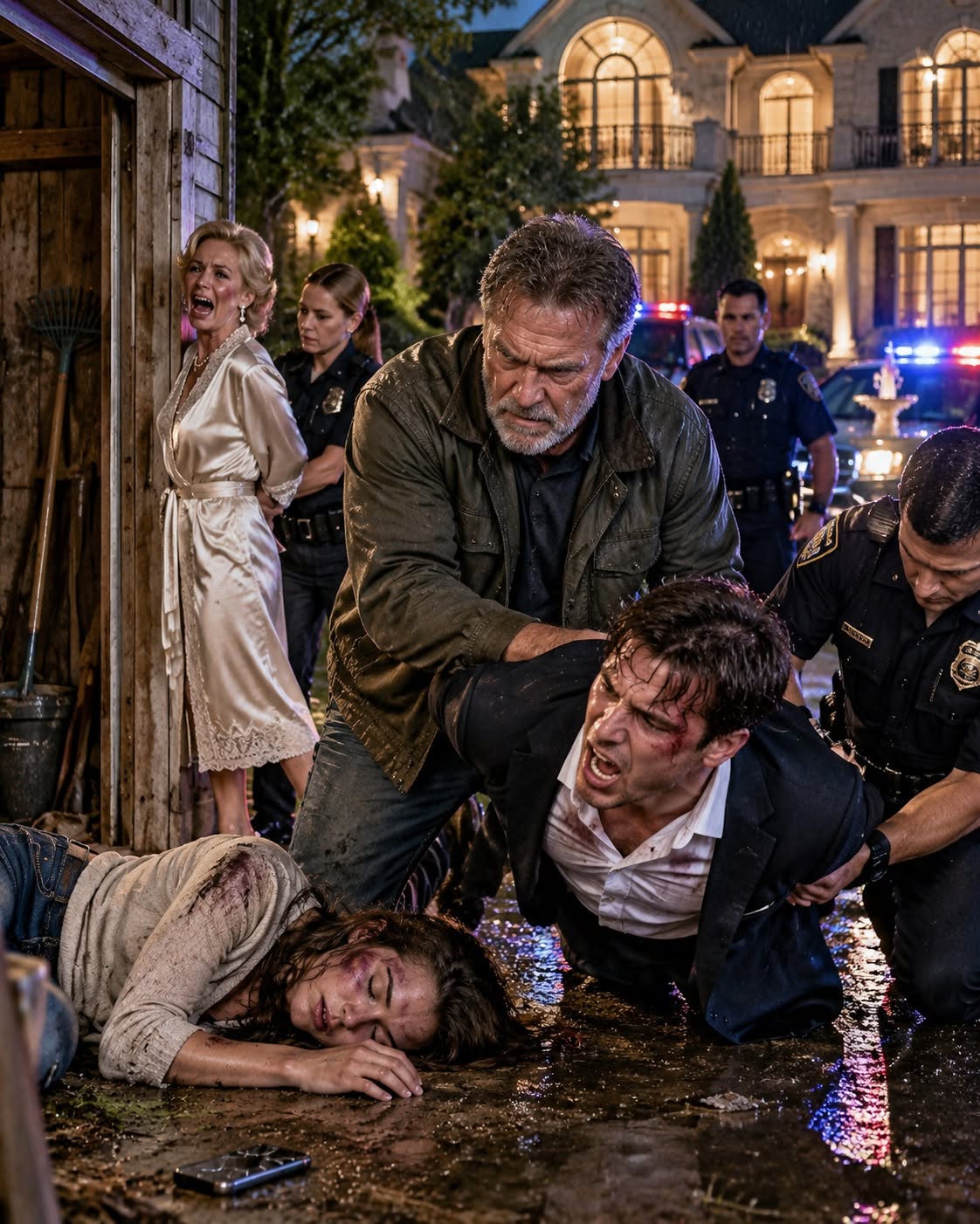 My daughter called me sobbing, “Dad, please come get me—my husband…” before the line went dead, but when I found her unconscious and covered in bruises inside a locked shed, my son-in-law had no idea the “poor old maintenance man” standing over her actually owned the mansion he was about to be arrested in.