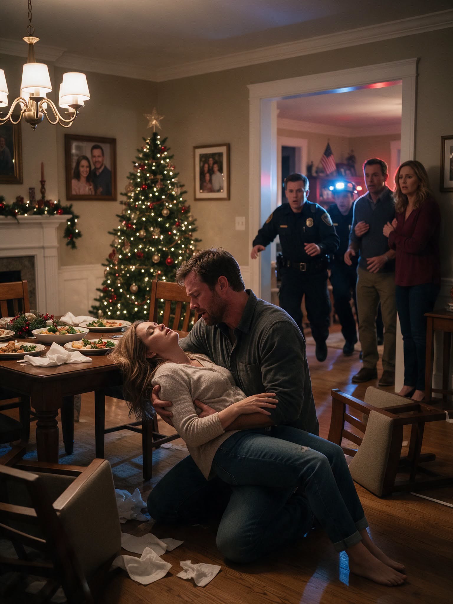 My wife whispered, “This is going to be our best Christmas ever”—twenty minutes later, our children were being rushed to the hospital, and the security footage revealed someone at our own dinner table had touched the food.
