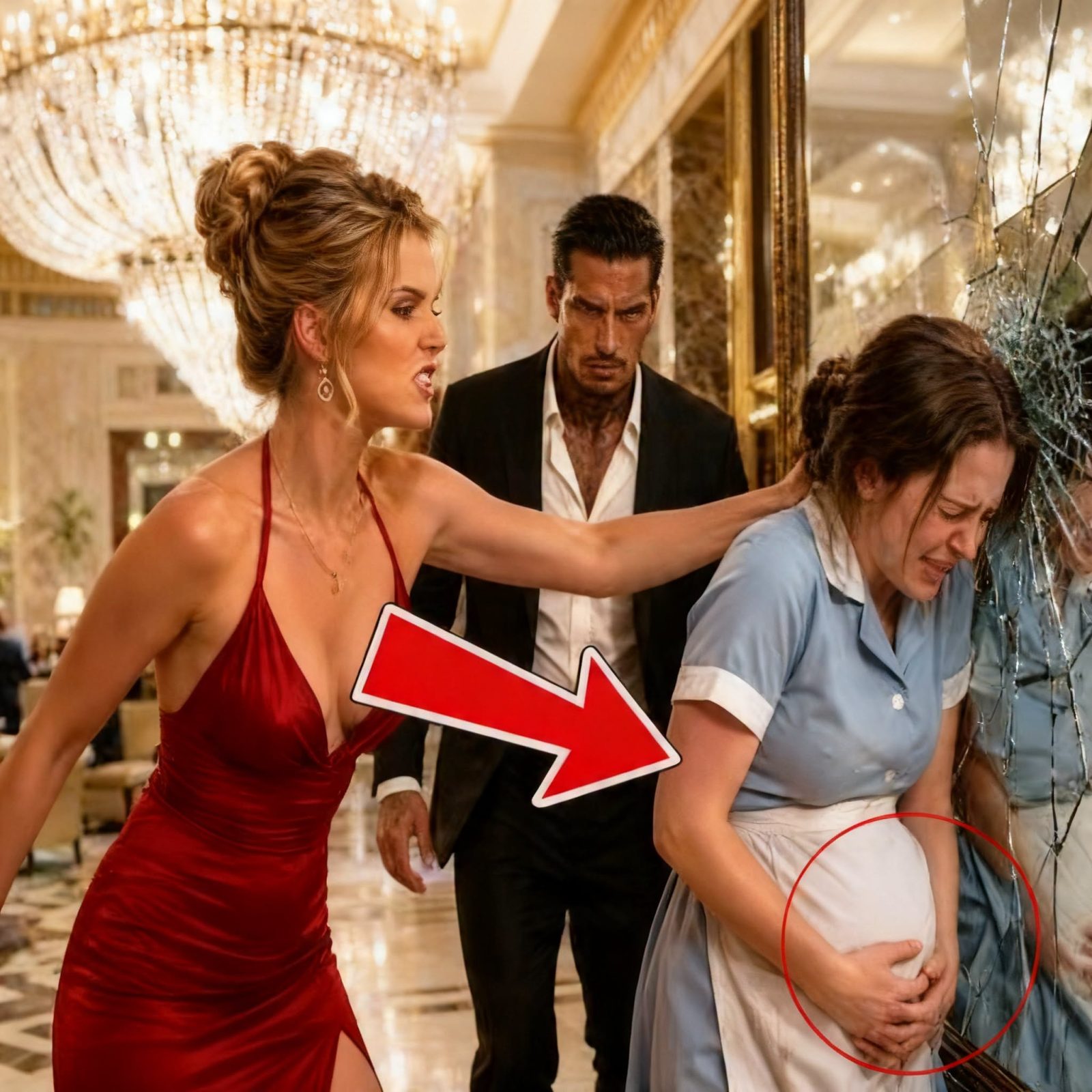 A WEALTHY WOMAN SHOVED A PREGNANT WAITRESS INTO A HOTEL MIRROR—THEN THE MAFIA BOSS RECOGNIZED THE SCAR OF THE WOMAN WHO ONCE SAVED HIM