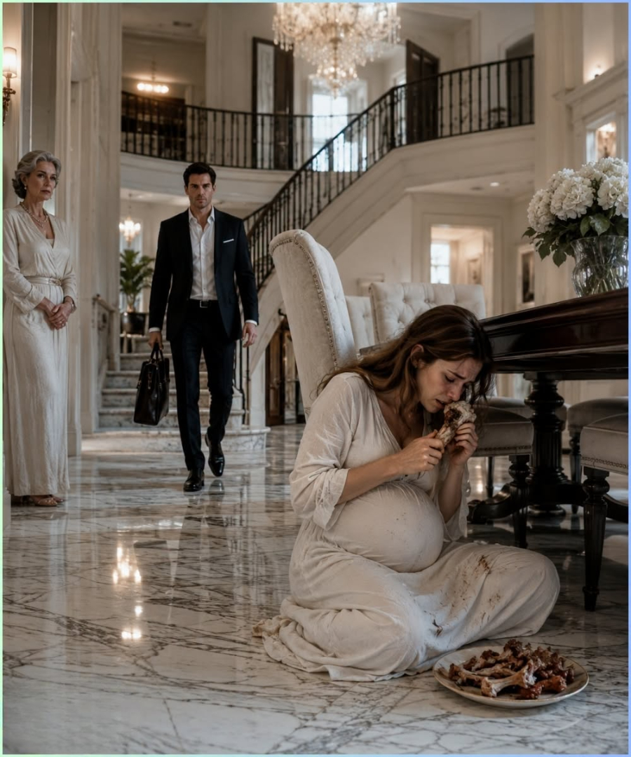 The Billionaire Boss Came Home for a Forgotten Contract and Found His Eight-Month-Pregnant Wife Eating Bones Under the Table Until a Hospital Report Revealed Why His Mother Needed the Baby Alive