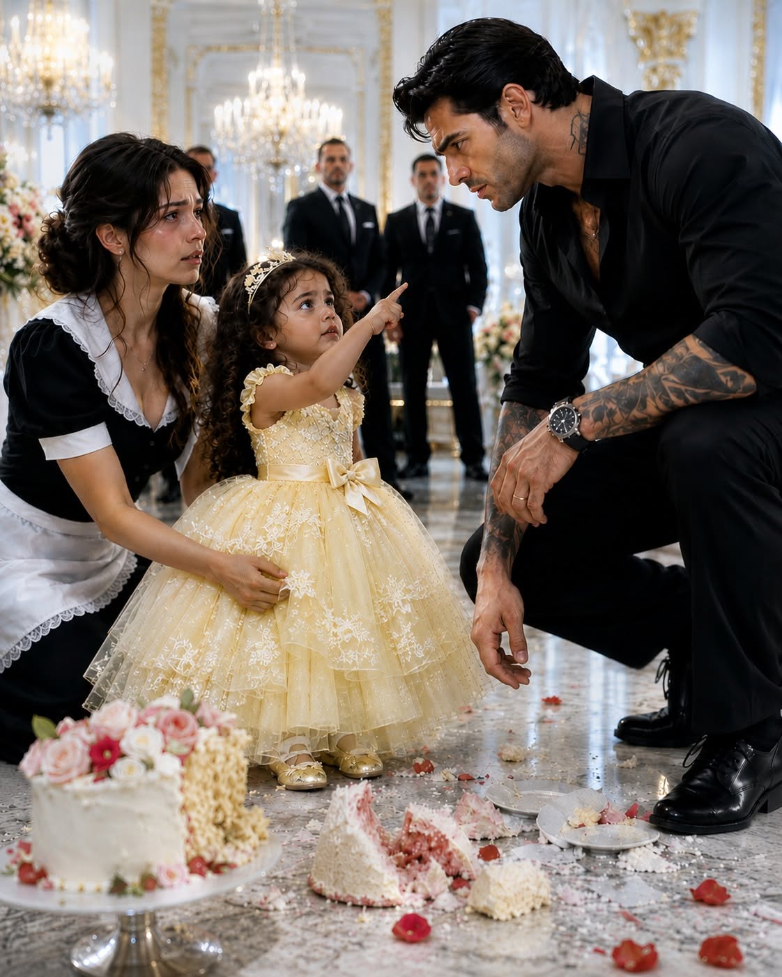 A three-year-old girl destroyed the birthday cake of one of New York’s most feared mafia boss’s sons—and for several terrifying seconds, everyone thought my daughter had just made the worst mistake of her life. Then Lily pointed toward the kitchen and whispered, “A man touched Ethan’s cake,” and Dominic Moretti’s fury turned into something far more frightening.