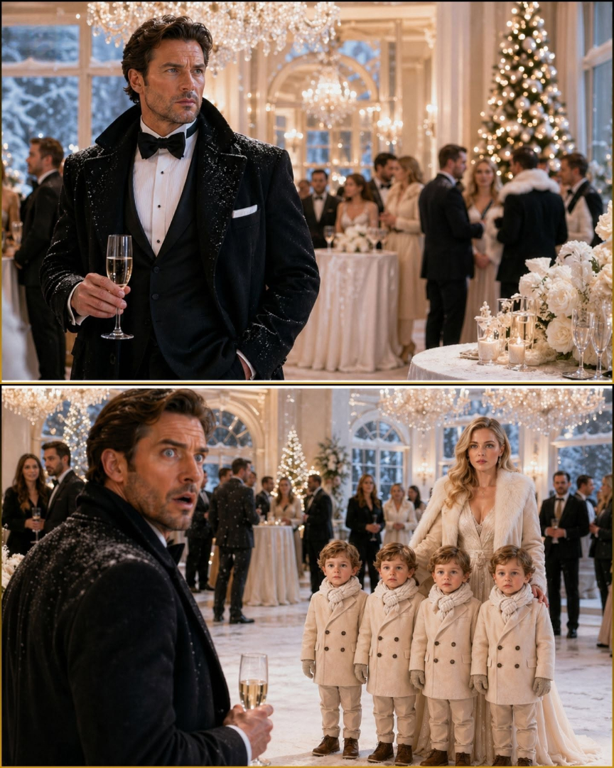 MILLIONAIRE CEO GOES TO WINTER PARTY ALONE, FREEZES WHEN HE SEES EX WIFE WITH FOUR IDENTICAL KIDS