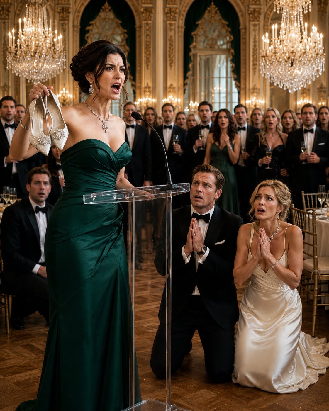The champagne was already chilled. The luxury suite was waiting upstairs. My husband believed that night would celebrate the beginning of his perfect new life. He never imagined I'd be the one standing under the spotlight, holding a pair of white satin wedding shoes that would expose everything he'd been hiding.