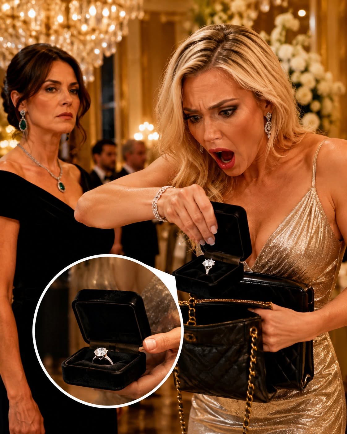 "My husband’s mistress grabbed my handbag from the charity table and dumped it upside down in front of nearly two hundred people at Manhattan’s Halcyon Club. Lipstick, keys, reading glasses, and my daughter Charlotte’s photograph scattered across the white linen while my husband, Alexander Whitmore, stood close enough to stop her and chose not to. Then a small black velvet box rolled across the table and came to rest beside the foundation chairwoman’s plate—and the second Alexander saw it, the color disappeared from his face.