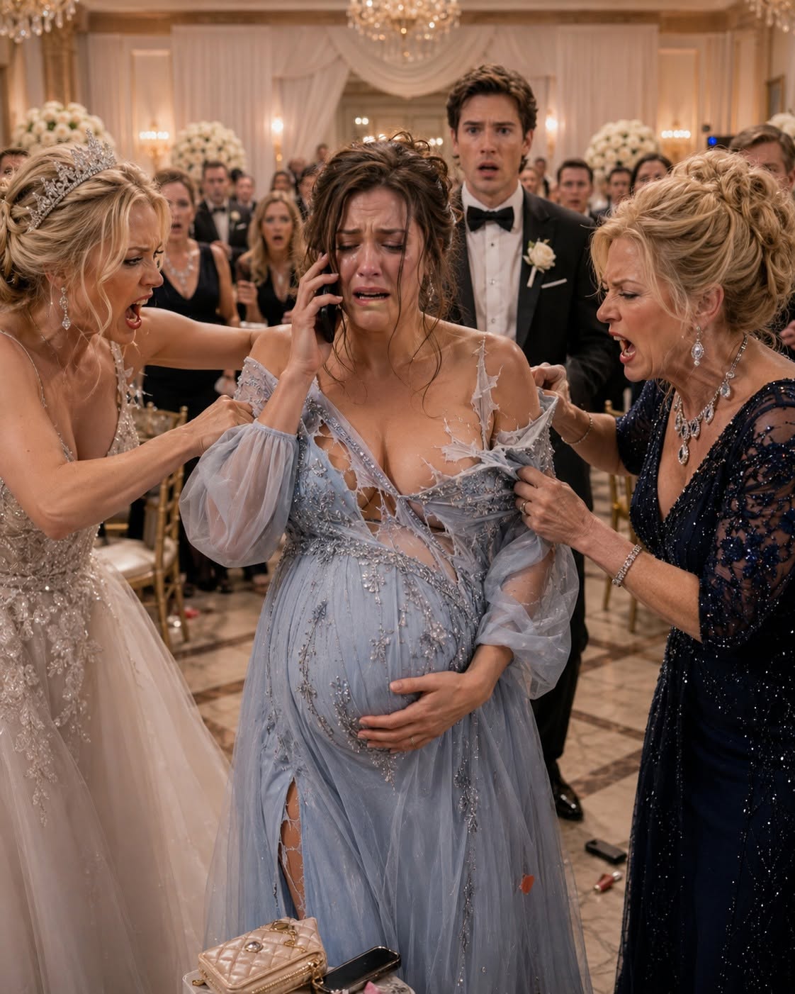 My mother-in-law ripped open my maternity gown in front of nearly 200 wedding guests while the bride screamed, “Search the parasite!” over her missing family ring. But when my own husband handed them my purse instead of defending his eight-month-pregnant wife, I called my father and whispered, “Dad... destroy them.” His answer made me realize they had no idea whose daughter they had just humiliated.
