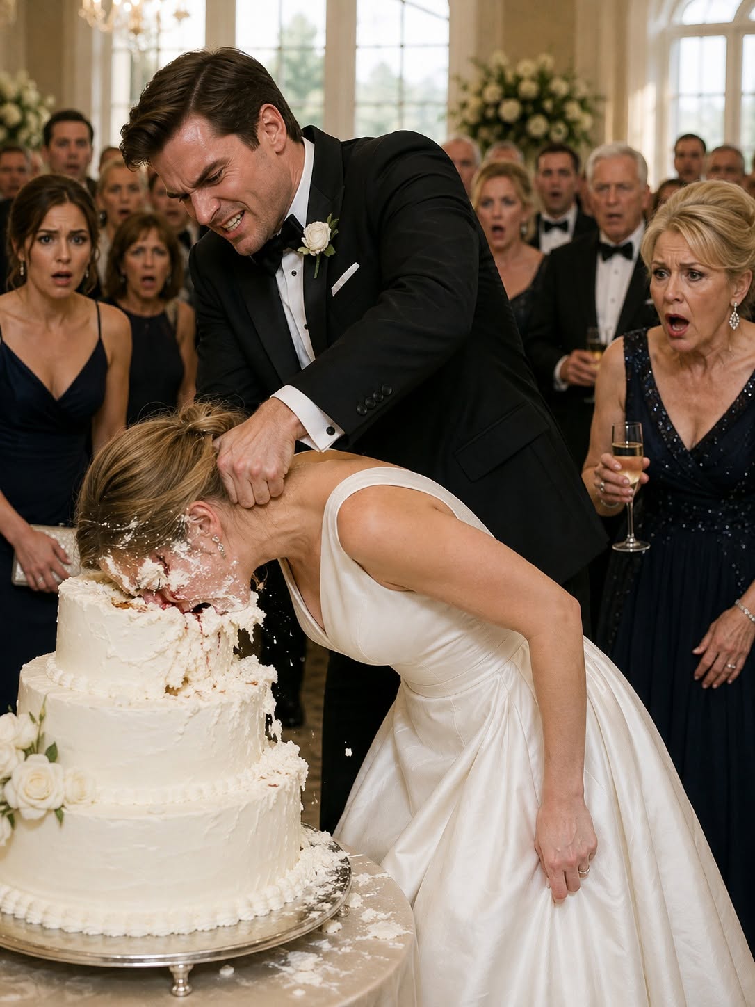 On my wedding day my husband slammed my face into our wedding cake. I realized "I leave now... or I may never leave alive". What I did next left the entire room "in dead silence..."