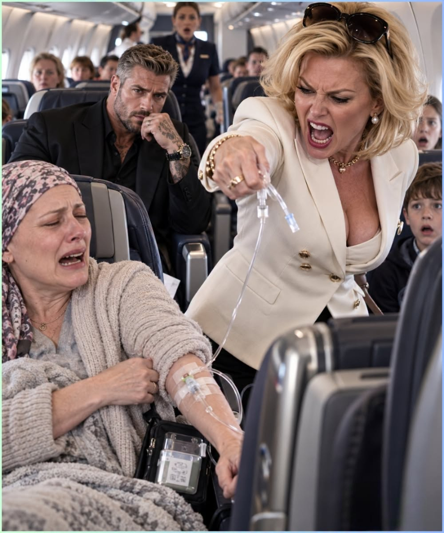 Karen Ripped the Chemo Patient’s IV Line Out at 35,000 Feet, but She Had No Idea Who the Quiet Man Two Rows Ahead Had Been Watching Her For