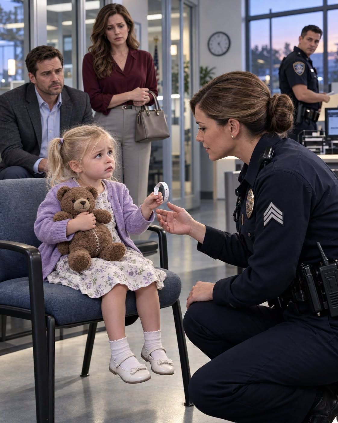 A 3-Year-Old Girl Walked Into a Police Station Crying, “I Did Something Really Bad”—Then She Told an Officer About the Woman in the Yellow Dress, the Green Cup Her Mother Made Her Carry, and What She Hid Inside Her Teddy Bear… But Her Final Whisper About “The Next Aunt” Changed Everything
