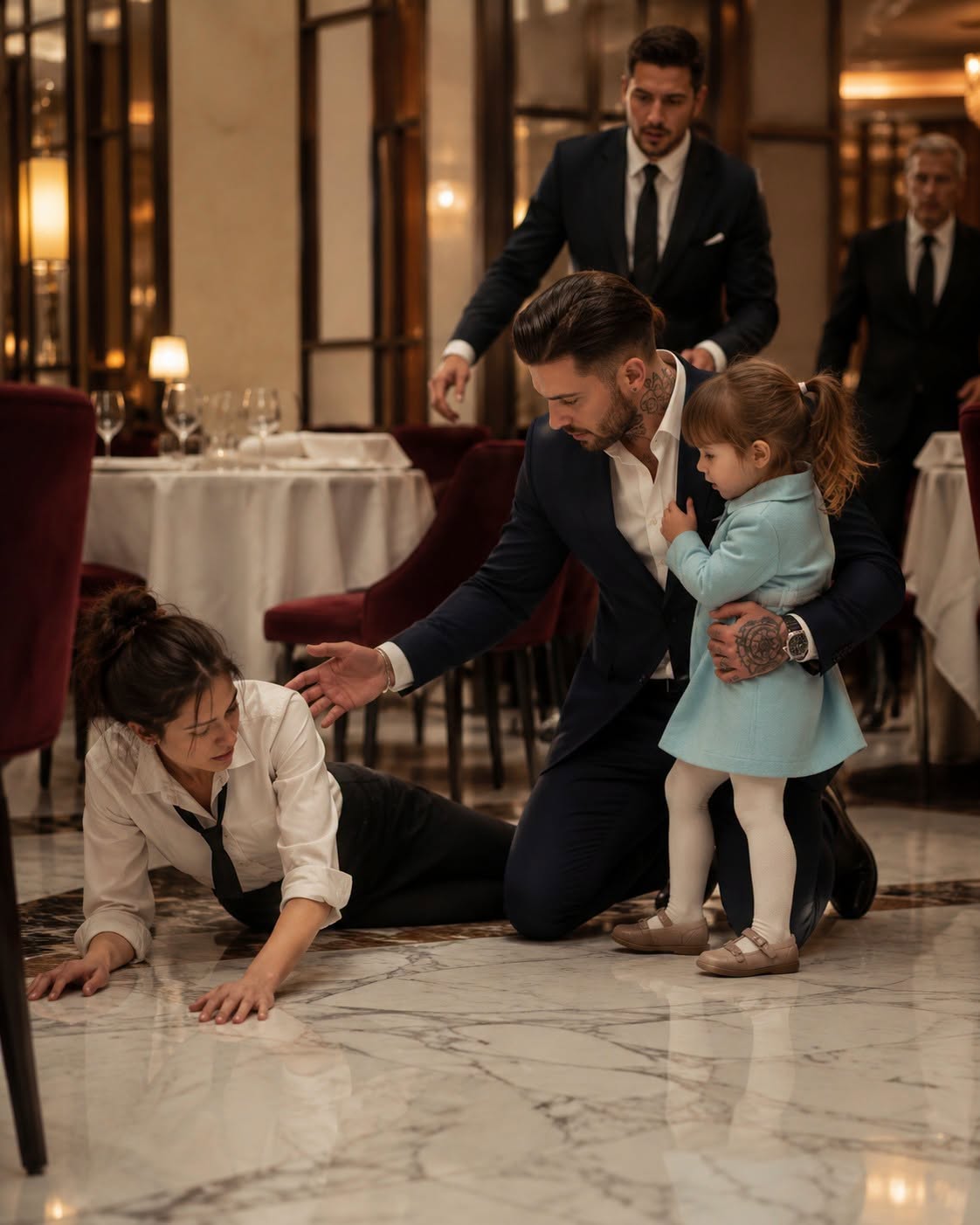 Bleeding Waitress Risked Everything To Save The Mafia Boss’s Little Daughter — But When The Terrified Child Suddenly Clung To Her And Desperately Called Her “Mummy,” The Feared Mafia Boss Froze As A Shocking Truth Began To Surface