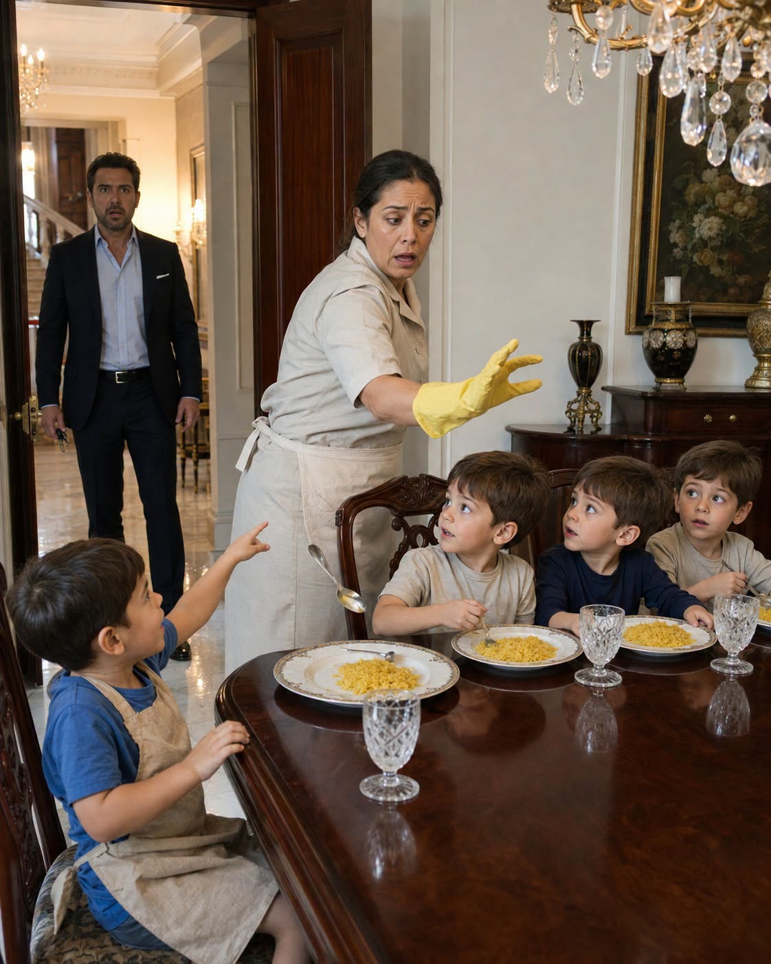 The Millionaire Came Home Unannounced at Lunch… and Froze at What He Saw The sound of Alejandro’s keys hitting the marble foyer echoed through the house.