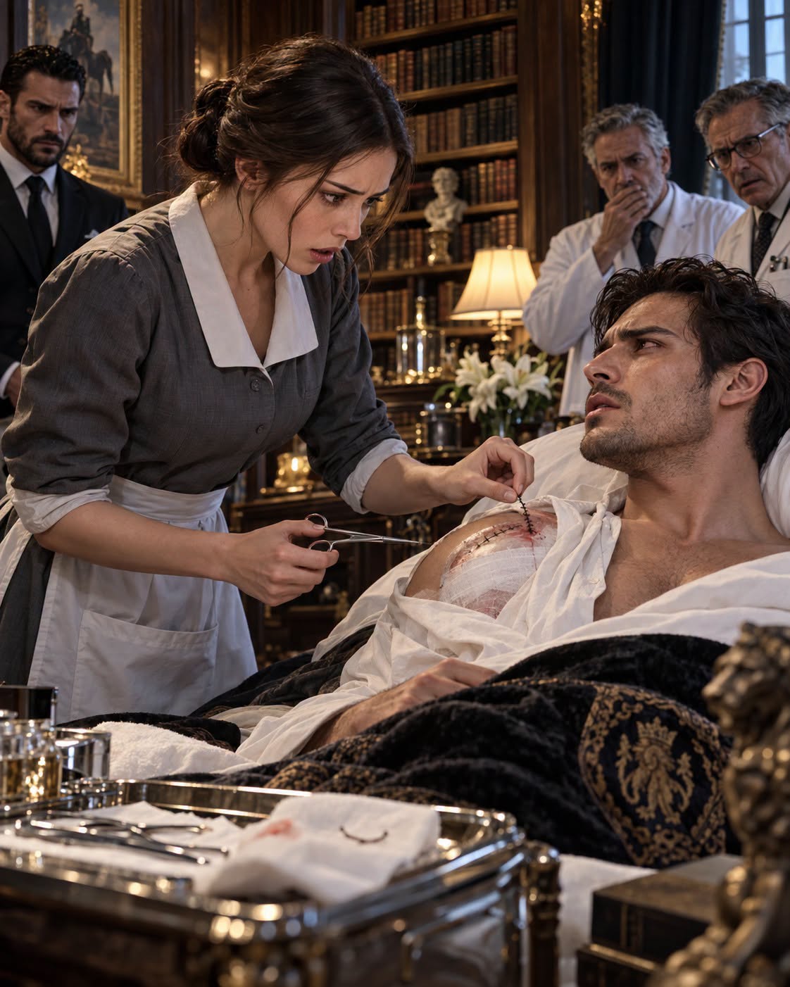“Those Aren’t the Right Stitches,” the Maid Whispered as Twenty Surgeons Gave Up on the Mafia Boss — Then She Cut Six Black Threads from His Wound, Never Knowing Who Put Them There Had Been Trusted Inside His Home for Years