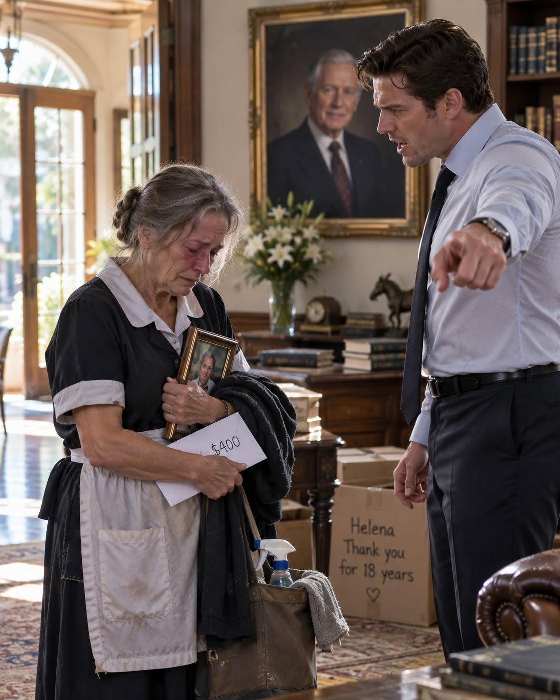 I cleaned the same mansion for eighteen years, only for the owner's arrogant son to inherit the estate, fire me without letting me sit down, and hand me $400 for nearly two decades of loyalty. Three days later, Mr. Christopher's attorney called and told me to sit down before revealing that his son had made one enormous mistake: he had fired me before anyone read the final page of his father's will.