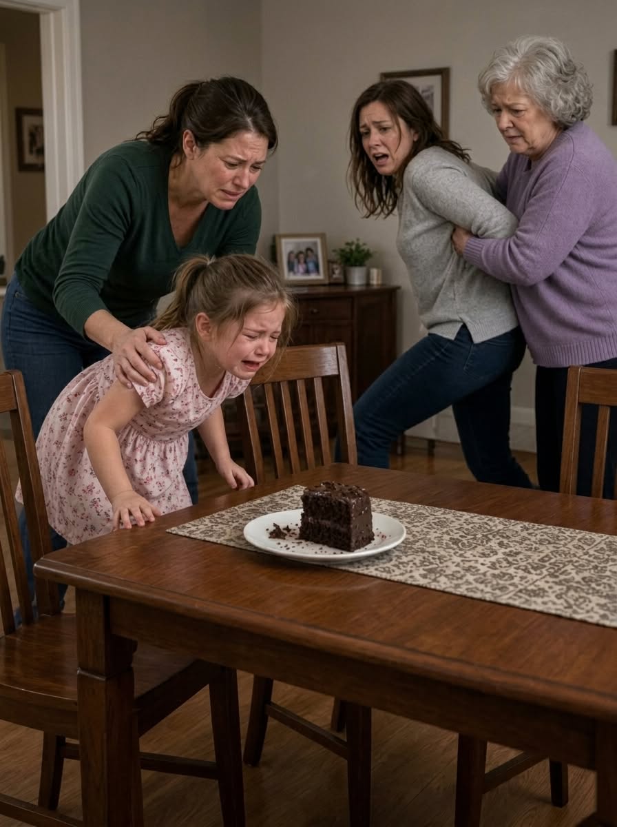 My daughter stopped crying the instant my sister smashed her face into the table. Five years old. One bite of chocolate cake. Unconscious in her little dress while my own mother pinned my arms and hissed, “You'll make Vanessa worse.” Then my daughter's breathing changed. I went dead quiet, and that silence scared my mother more than all the screaming before it.