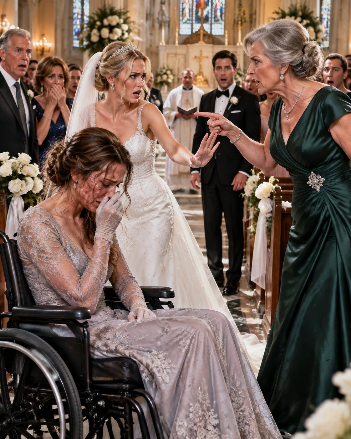 I was burned all over my body after saving my little sister from a house fire when she was ten. Years later, I came to her wedding in a wheelchair, and she whispered, “Go sit in the back. You’re ruining my perfect wedding.” Then the groom’s mother stood up and said five words that froze everyone.
