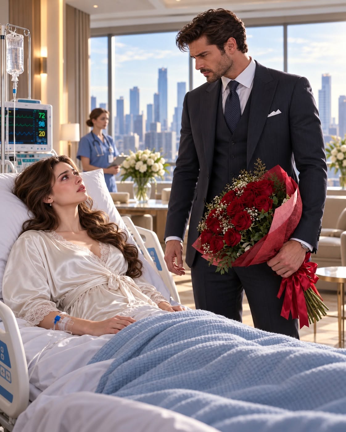 Fifteen days after I nearly bled to death giving birth to his son, my husband finally came home carrying two dozen red roses. Vincent Carter stepped into our Chicago penthouse expecting to find me upstairs recovering with our newborn, but our nanny, Marisol, met him in the foyer with a face so pale he stopped before removing his coat. “Mr. Carter,” she said carefully, “your wife left four days ago.” The flowers lowered slowly in his hand, and the first thing Vincent asked was not whether I was all right, but, “Where did she take my son?”