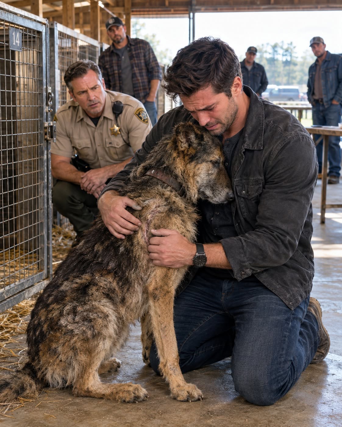 They laughed when I paid one dollar for the filthy old German Shepherd shaking inside Cage 14. Sheriff Dalton looked through the wire at the dog’s ribs, cloudy eyes, and trembling legs, then muttered, “Mason, you’re buying a corpse.” I barely heard him, because the moment that dog caught my scent, he dragged himself forward and pressed his forehead against the center of my chest. It was exactly what my Navy K9 partner Ranger used to do after every mission—and Ranger had been officially dead for seven years.