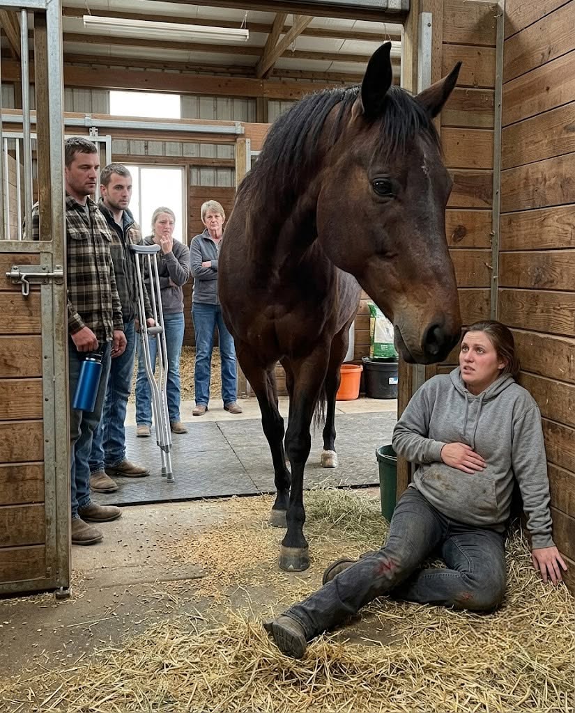 My mother-in-law locked me inside a horse stall while pregnant because she said my pregnancy sickness made me no cleaner than an animal. My husband took my water, his brother removed my crutches, and his sister scattered food beyond my reach. Blood marked the straw beneath my injured leg. Then they opened the adjoining stall and something heavy moved inside.