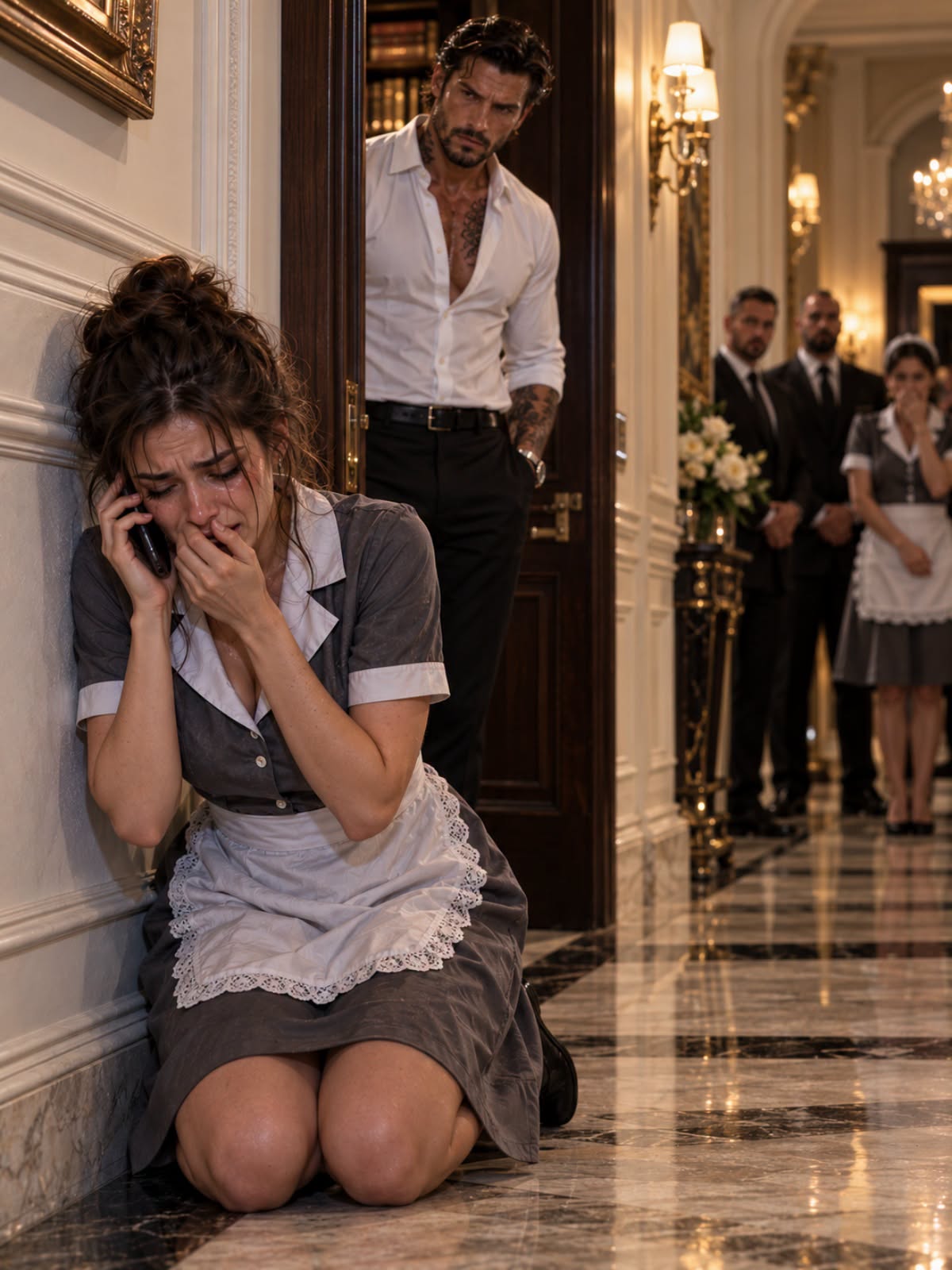 The Mafia Boss Heard His Maid Crying Outside His Office—Then a Phone Call Changed Everything