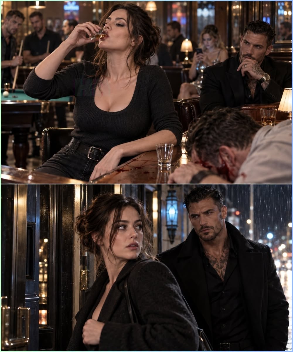 At exactly 2:13 in the morning, Evelyn Carter lifted a shot of cheap tequila to her lips while blood crawled toward her elbow across the polished mahogany bar.