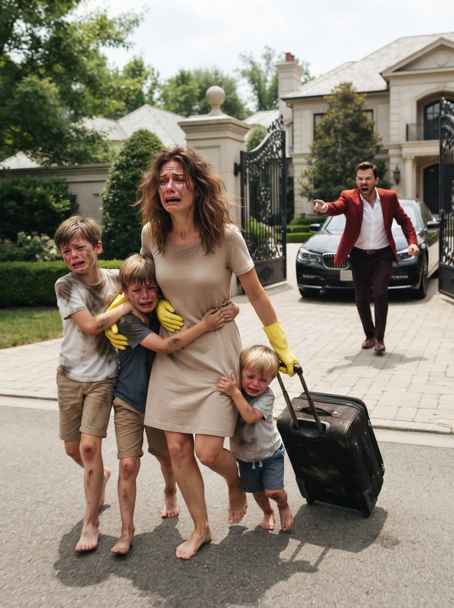 The Billionaire Threw His Housekeeper Out as a Thief—Then His Bleeding Triplets Ran After Her Screaming the Truth About His Fiancée