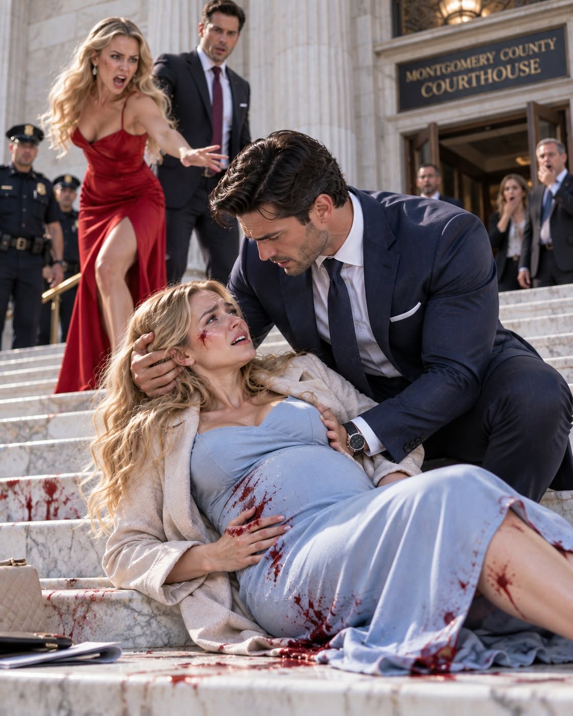 Blood covered the courthouse steps before I even understood I was falling. One second, I was eight months pregnant and begging my husband’s mistress to leave me alone; the next, I was tumbling down thirty marble stairs while my older brother—the most feared lawyer in Pennsylvania—watched me hit the landing.