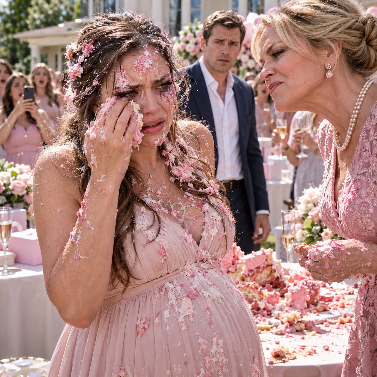 AT MY BABY SHOWER, THE CAKE REVEALED "IT'S A GIRL," MY MIL SUDDENLY GRABBED THE CAKE, SMASHED IT ALL OVER MY FACE, AND SAID, "MY SON DESERVED A BOY." MY HUSBAND JUST STOOD THERE AND DID NOTHING. SHE STEPPED INTO MY FACE AND TOLD ME TO LEAVE. I WIPED THE CAKE FROM MY EYES, LOOKED HER STRAIGHT IN THE EYES, AND SAID, GLADLY...