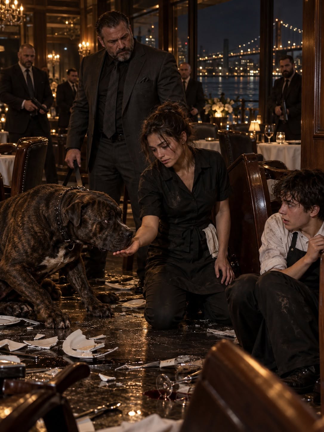 The Mafia Boss’s Pitbull Broke Loose and Charged a Terrified Busboy—But the Exhausted Waitress Who Calmed the Animal Refused Declan Gallagher’s Money, Challenged His Protection, and Forced the Most Feared Man on the Docks to Learn That Keeping Her Safe Did Not Mean Owning Her