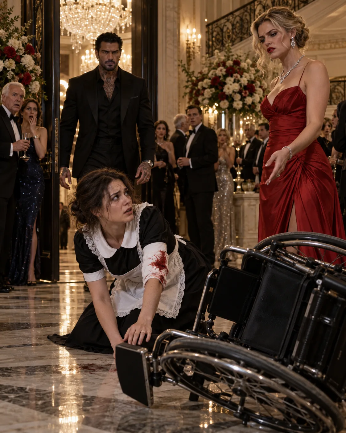 "THE MAFIA BOSS CAME HOME TO FIND HIS MAID DRAGGING HIS MOTHER’S EMPTY WHEELCHAIR THROUGH THE ENGAGEMENT PARTY—THEN HE NOTICED THE BLOOD SOAKING THROUGH HER WHITE SLEEVE.