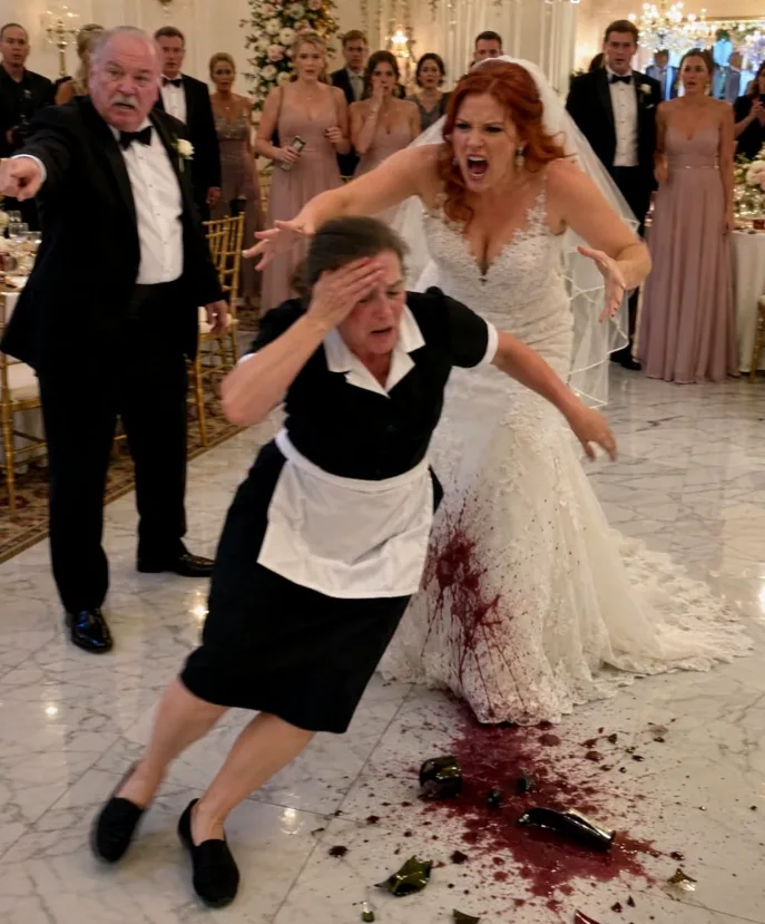 I never told my family that I owned the five-star restaurant where my sister held her wedding. I covered everything, yet she believed it was all thanks to her “fame.” During the ceremony, my mother forced me into a maid’s uniform to serve guests, sneering, “You’re useless—serving is the least you can do.” I endured it until I acci/dentally stepped on the hem of the wedding dress. My sister snapped, smashed a bottle of red wine over my head, screaming, “You jealous rat! You’re ruining my moment!” Dazed, I begged them to call 911. My father shoved me out, yelling, “Stop acting!” Heartbroken, I left. Ten minutes later, the entire venue went dark.