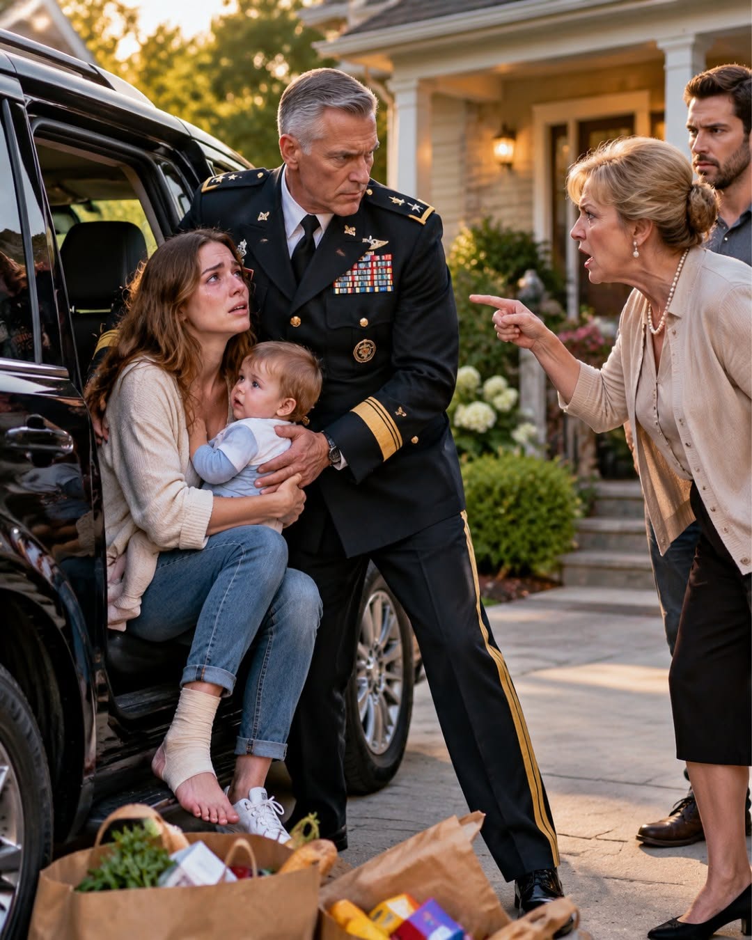 My mother-in-law thought she could control me because I lived under her roof. She took my car, criticized my parenting, and left me walking two miles with an injured ankle and my baby. Then my father pulled up in a black SUV. To them, he was just my dad. They had no idea he was a four-star general—and that he was about to uncover a lie buried inside my marriage.