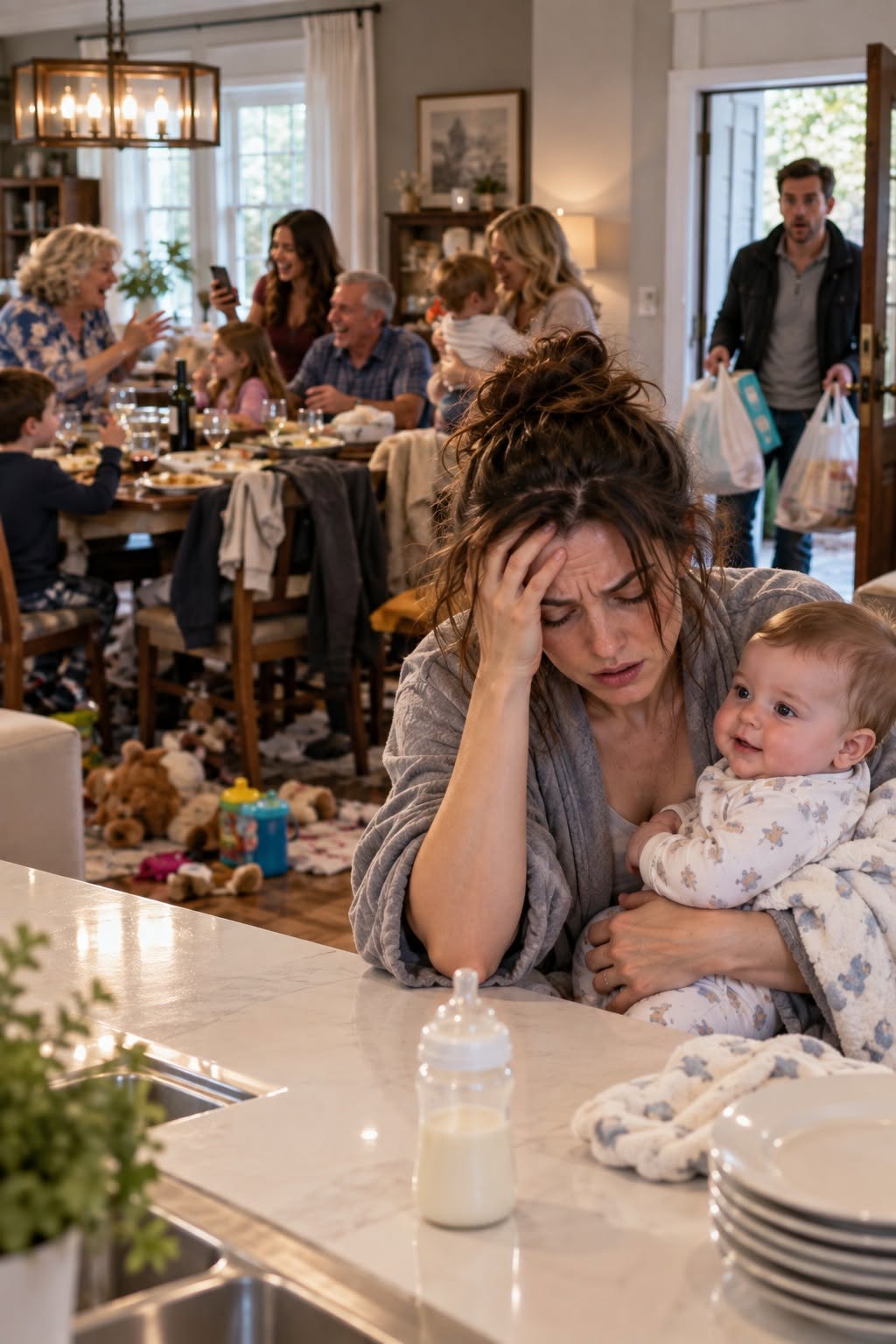 Fourteen days after I gave birth, I walked into my kitchen and found eleven members of my husband’s family eating dinner at my table.