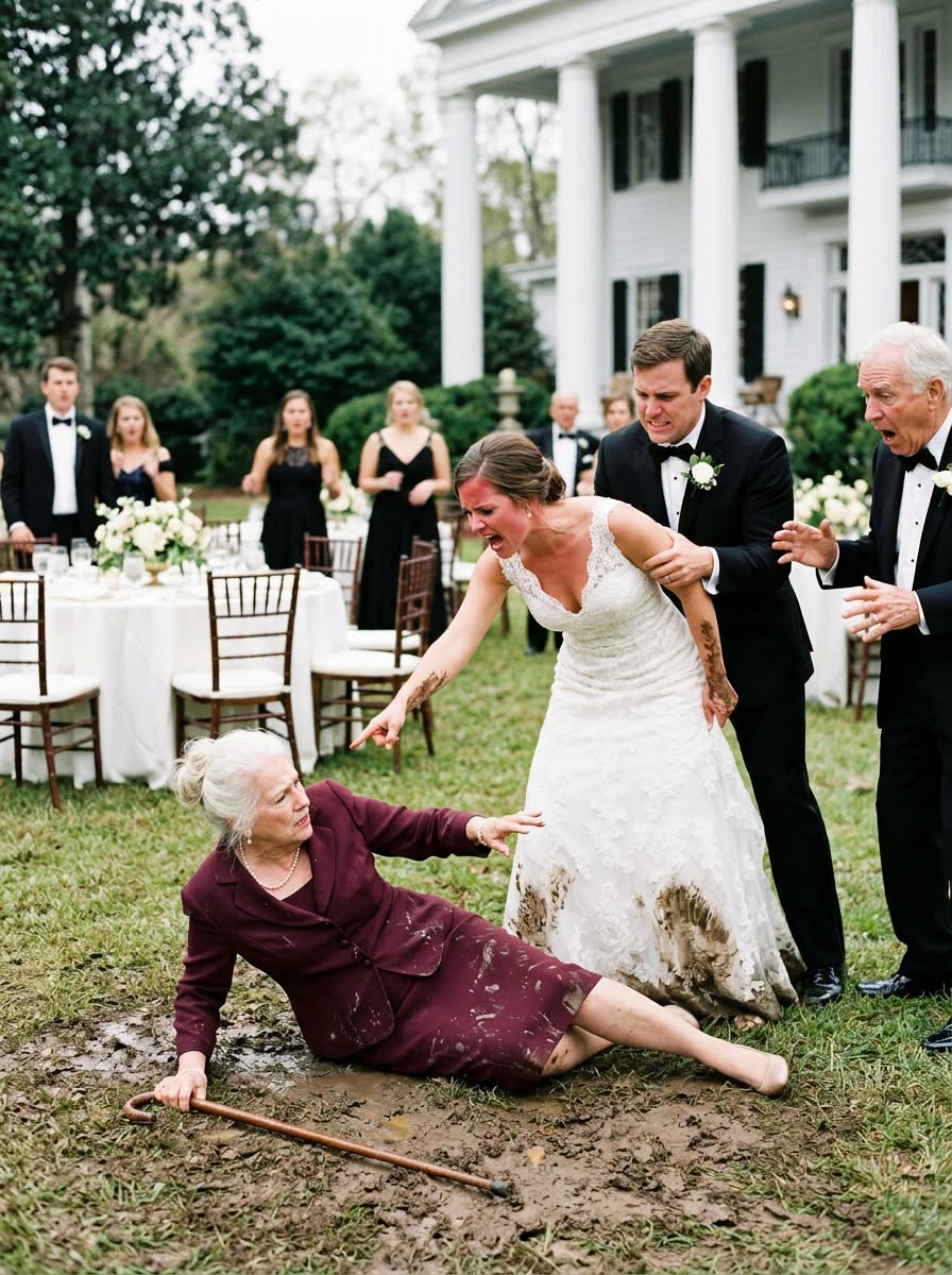 At my son’s lavish wedding, his bride shoved my wife into the mud while two hundred guests watched. My son saw everything—and immediately tried to call it an accident. I didn’t argue or raise my voice. I simply took the microphone, pulled the final $84,000 payment from my jacket, and announced that the celebration they had expected me to finance was over.