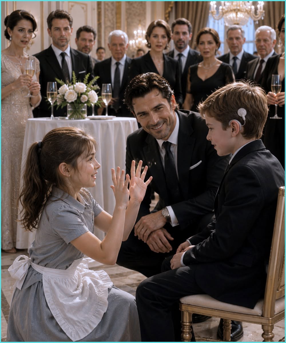 Everyone at the Billionaire’s Gala Ignored His Deaf Twelve-Year-Old Son—Until a Housekeeper’s Daughter Signed “Hello,” and the Boy Finally Smiled.