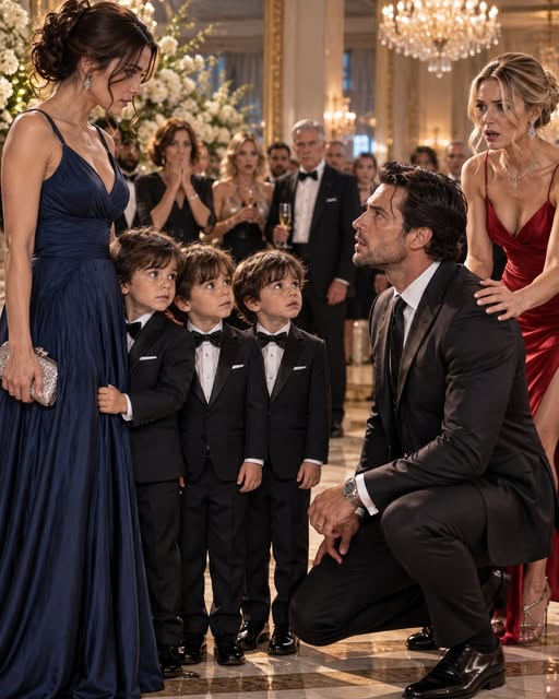 He thought he traded his ex-wife for a younger model, until she walked into a charity gala with five-year-old triplets he never knew existed.